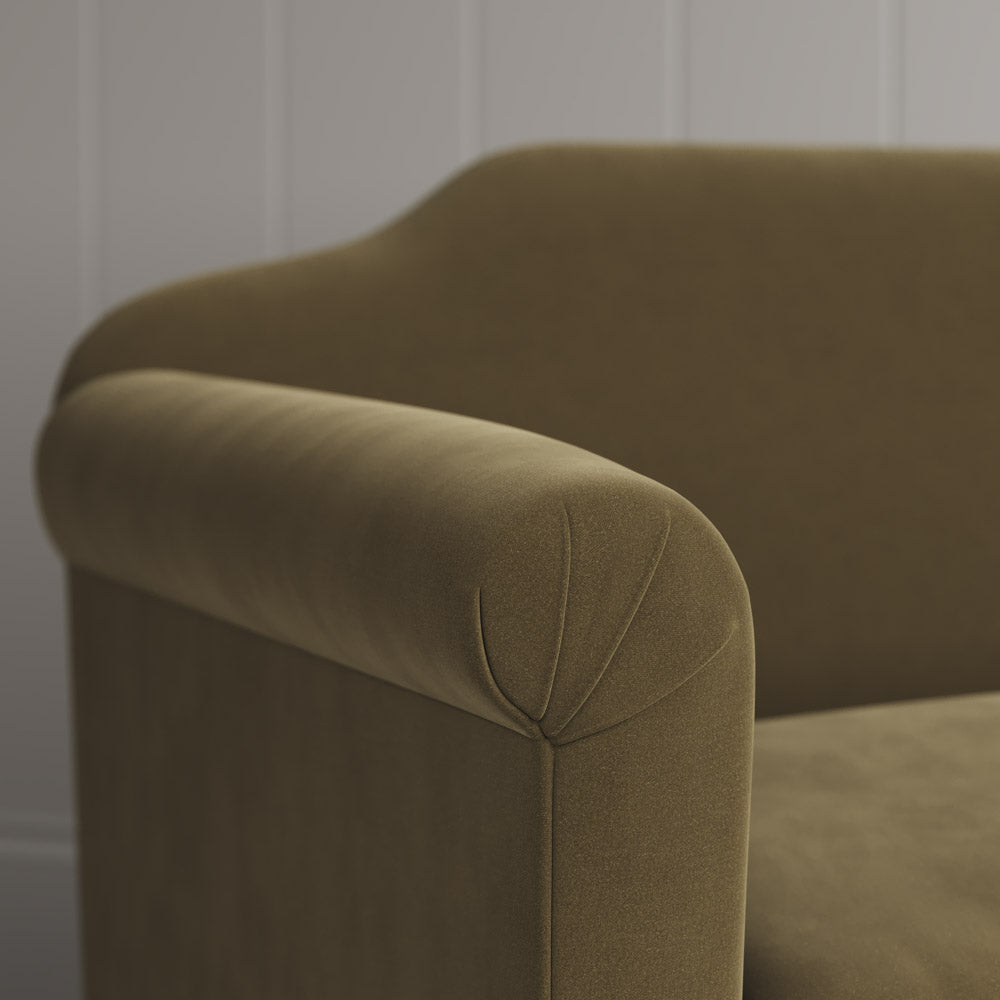 Dolittle Big Love Seat close-up detail of intelligent velvet armrest upholstery by NiX.