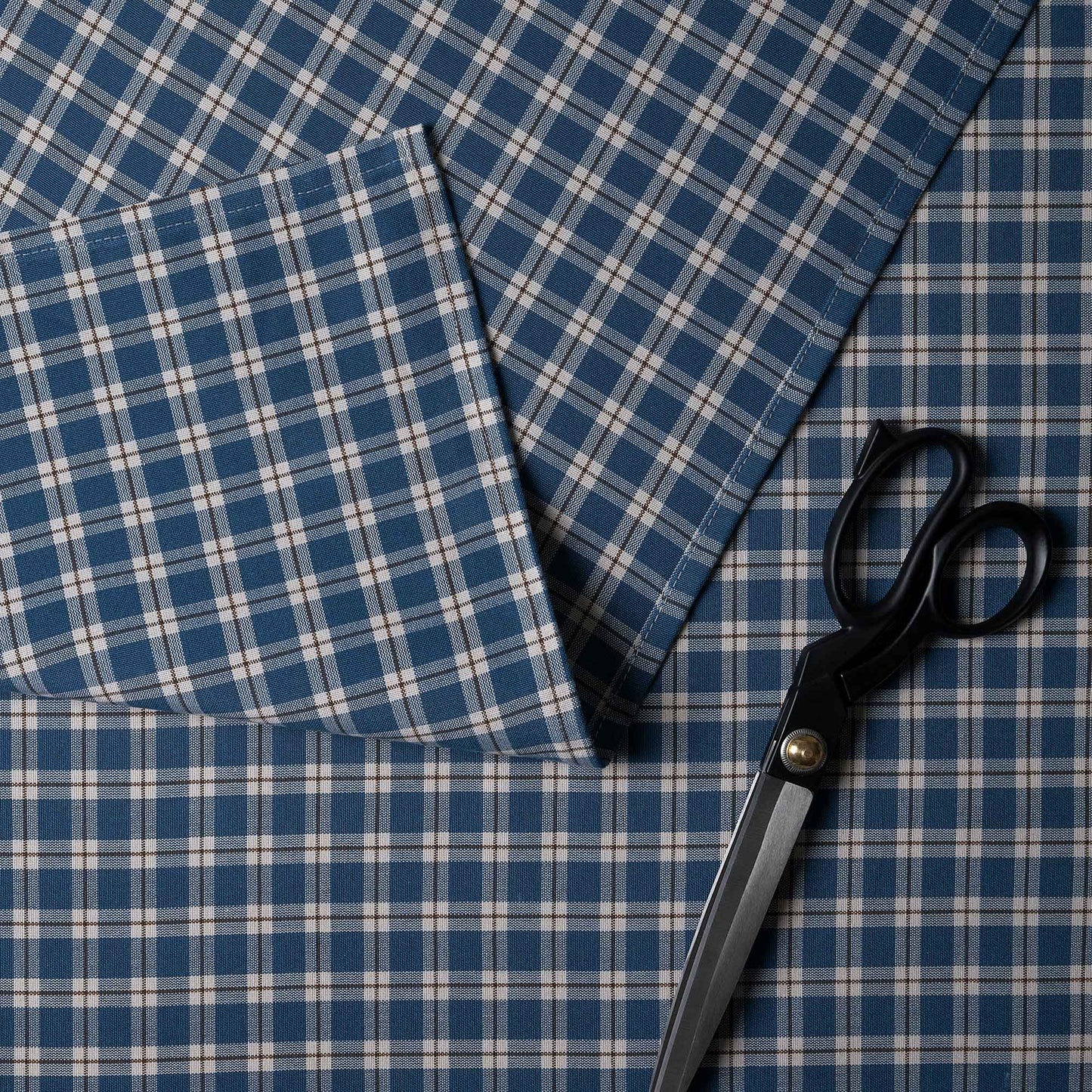 Well Plaid Cotton, Blue Brown, Fabric Which is used in Curtain Call 4 Seater Sofa, With Scissor  - Nicola Harding