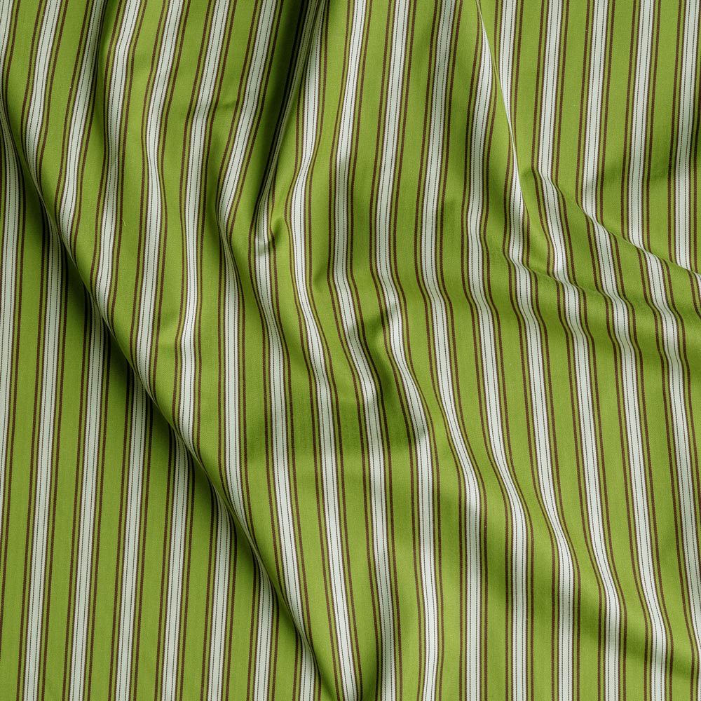 Green and white striped fabric, perfect for summer clothing or home decor.