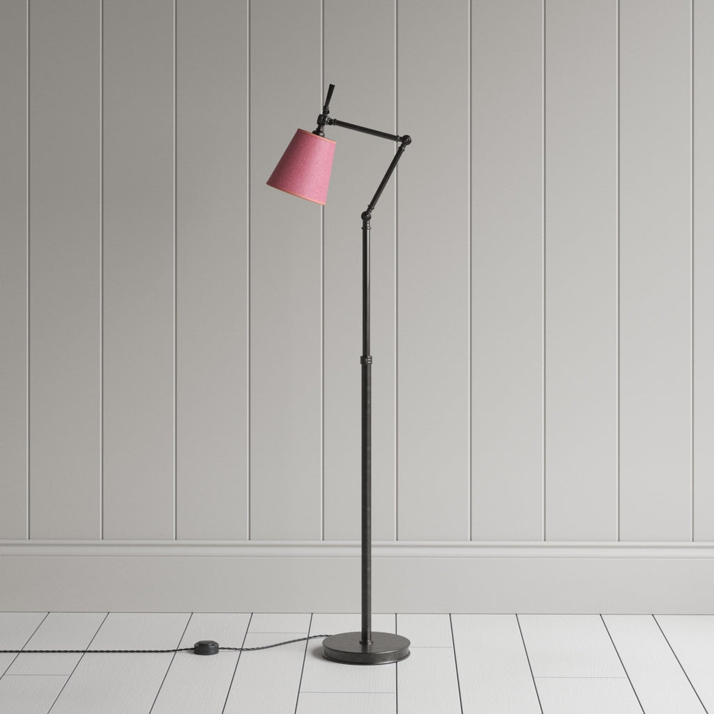  Focused Floor Lamp in Waxed Brass, With Focused Empire Paper Lamp Shade in Burgundy with Muted Pink Trim - By NiX 