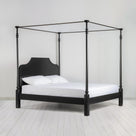  Folly Four Poster Bed in Jet Black Side View with Mattress and Pillows - Nicola Harding 