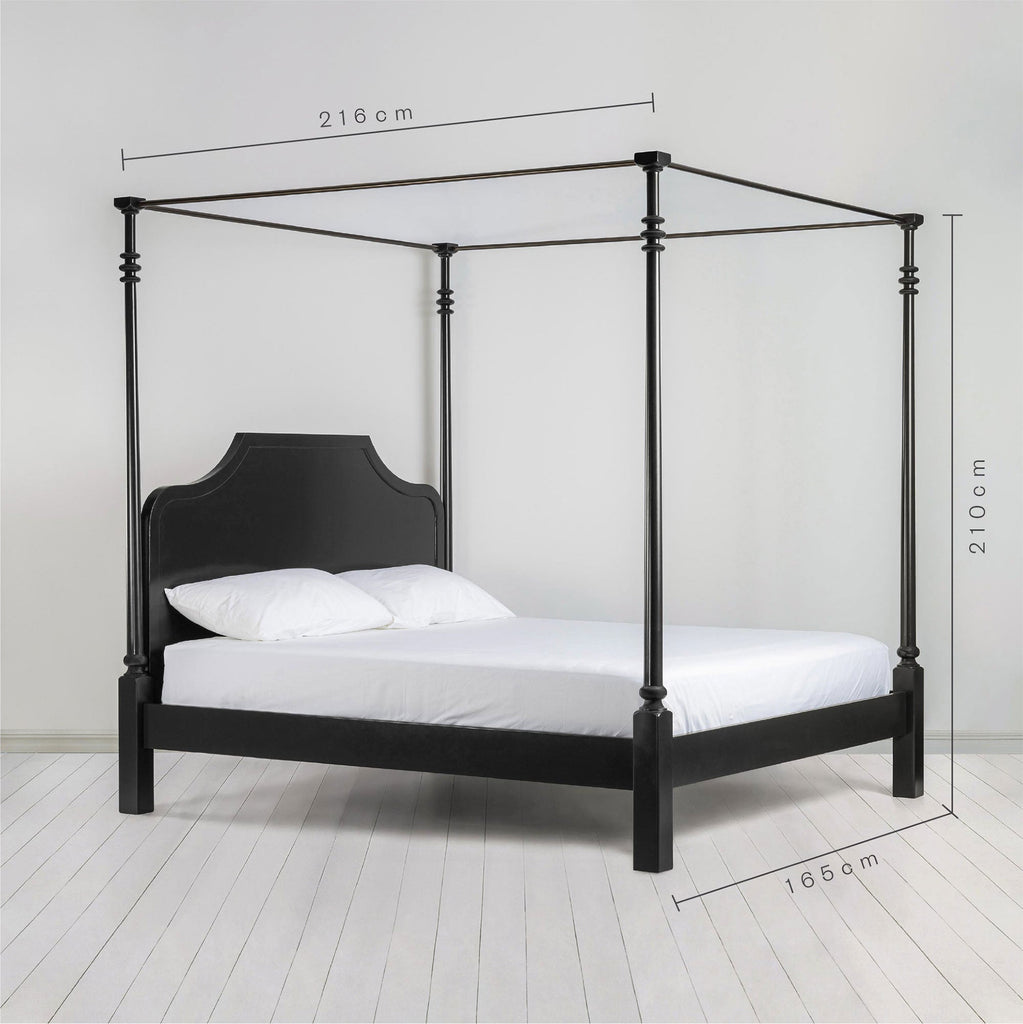 Dimensions of Folly Four Poster Bed in Jet Black, King Size Height 210cm, Width 165cm, and Length 216cm 