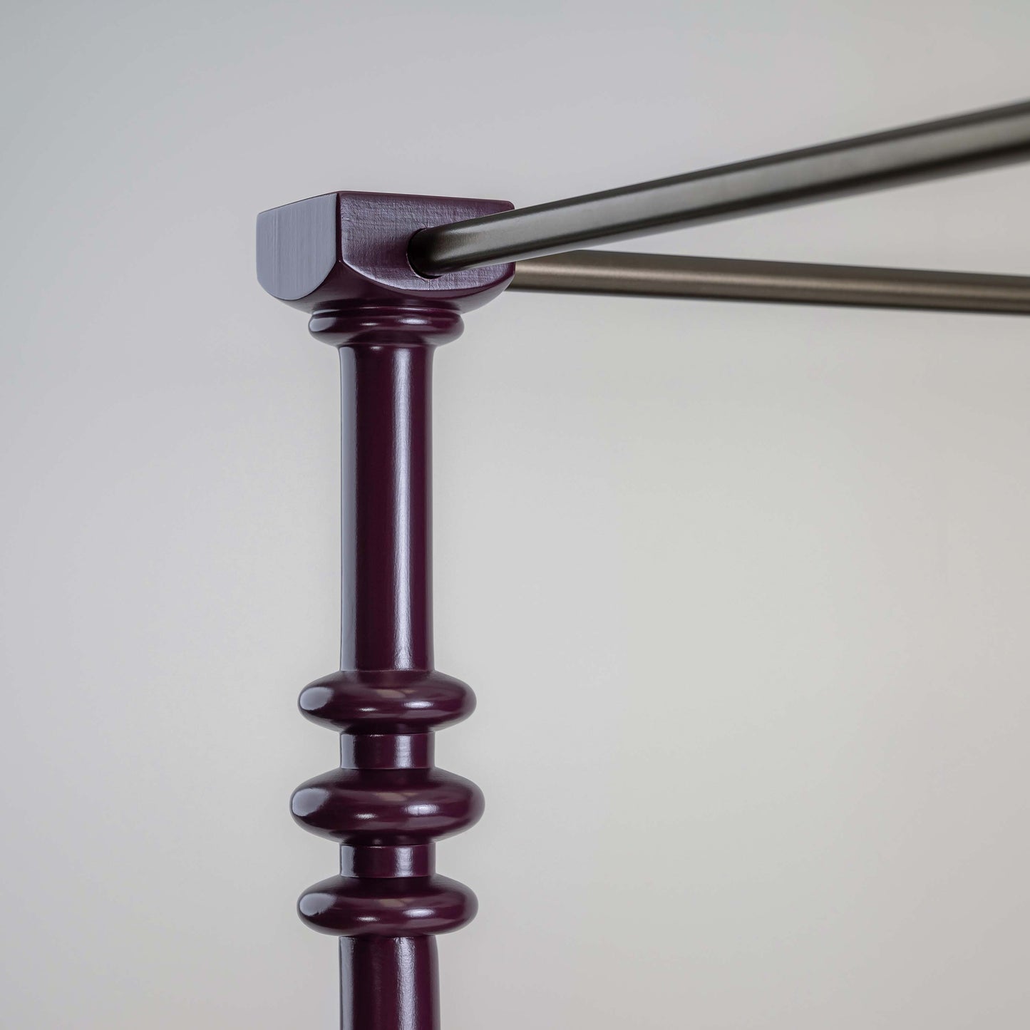 Folly Four Poster Bed in Plum | Top Design Closeup - By Nicola Harding & Co.