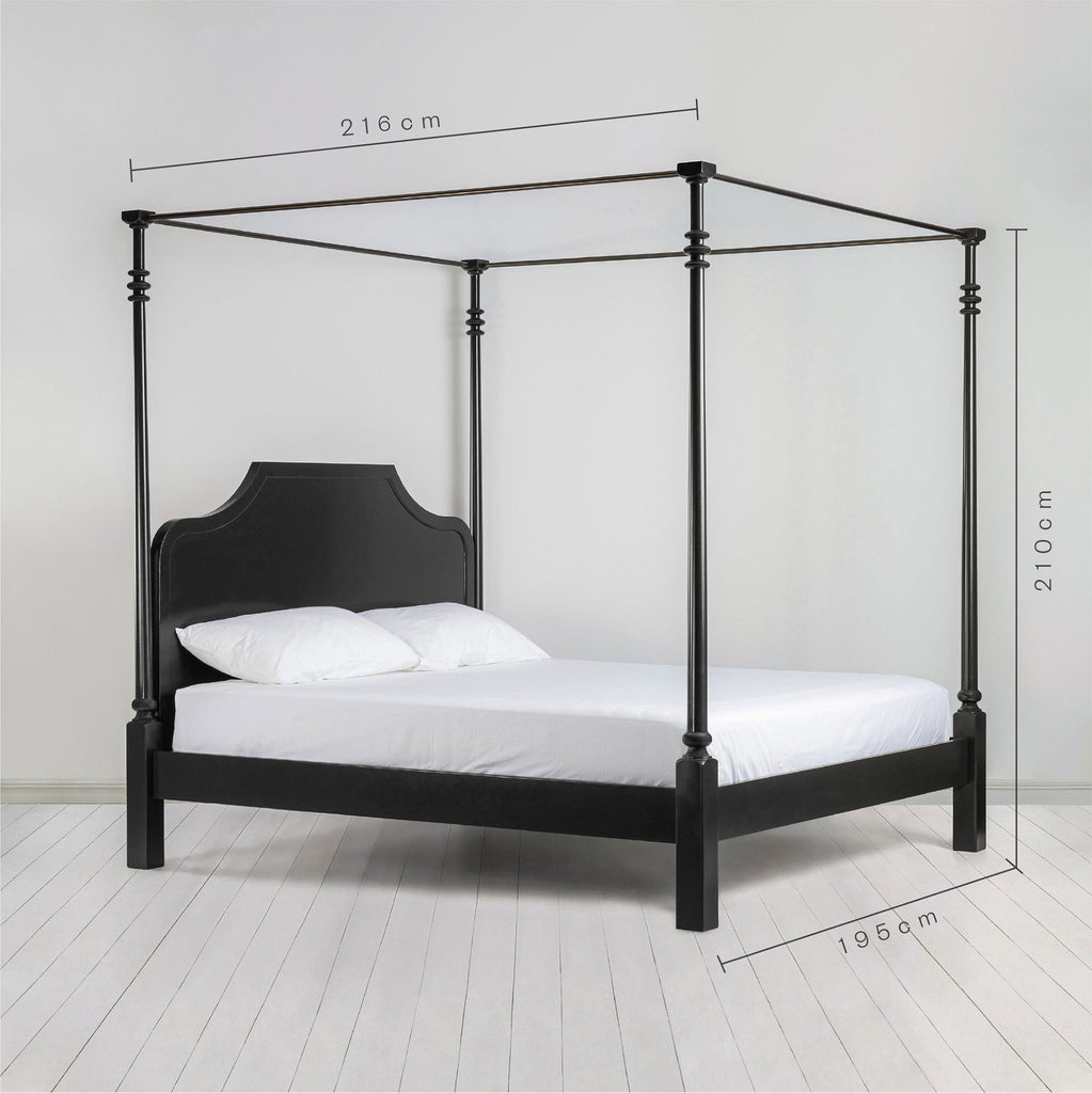  Dimensions of Folly Four Poster Bed in Jet Black, Super King Size Height 210cm, Width 195cm, and Length 216cm 