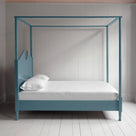  Side View of Marine Blue Four poster bed - NiX By Nicola Harding & Co. 