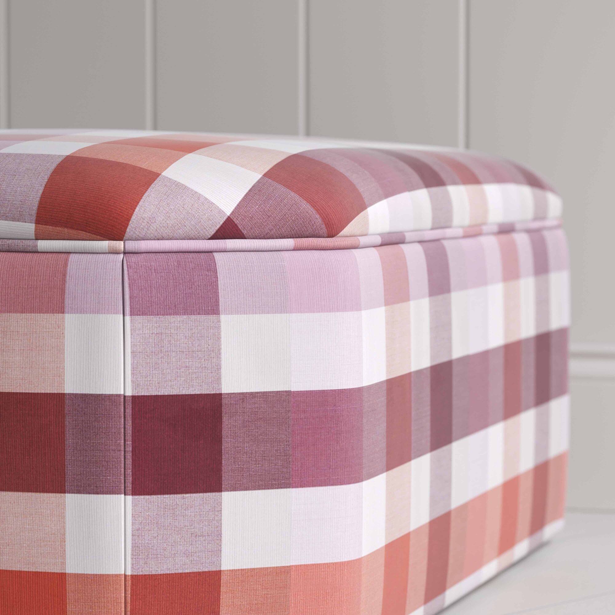  Hither Hexagonal Ottoman in Checkmate Cotton, Berry - Nicola Harding 