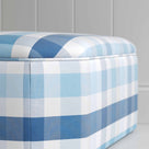  Design Closeup of Ottoman in Checkmate Cotton, Blue - Nicola Harding & Co. 