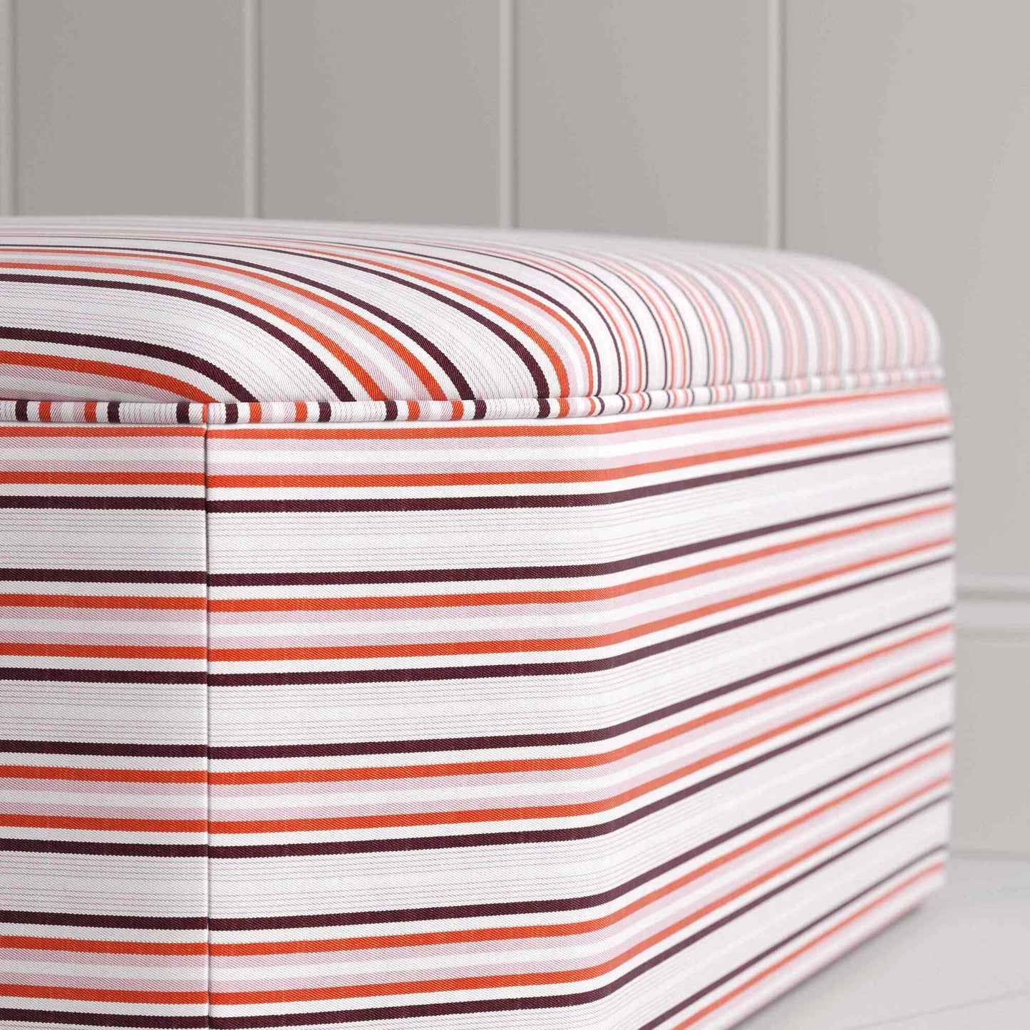 Design Closeup of Ottoman in Slow Lane Cotton Linen, Berry - By NiX