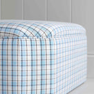  Design Closeup of Ottoman in Square Deal Cotton, Blue Brown - By Nicola Harding & Co. 