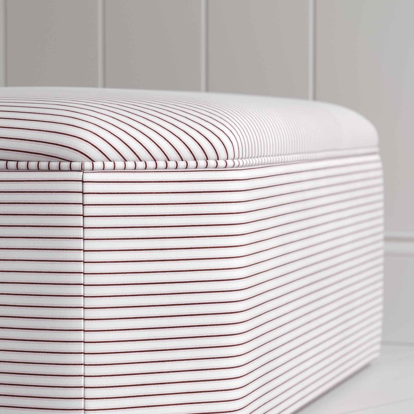 Hither Hexagonal Ottoman in Ticking Cotton, Berry - Nicola Harding