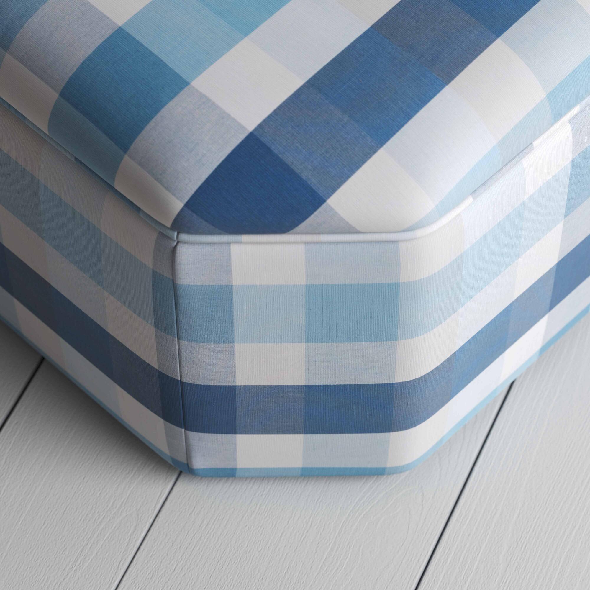  Hither Hexagonal Ottoman in Checkmate Cotton, Blue - Nicola Harding 