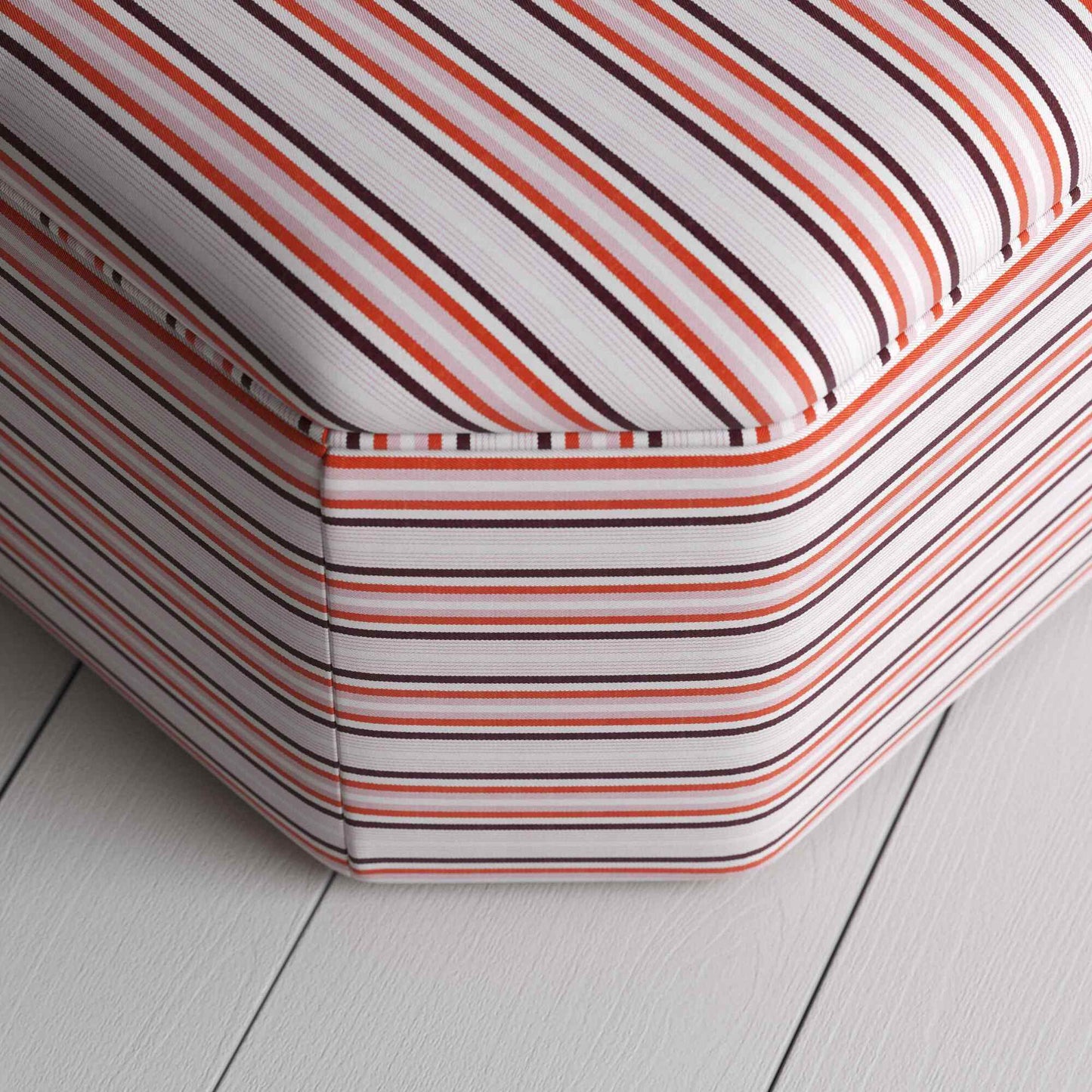 Top View Closeup of Ottoman in Slow Lane Cotton Linen, Berry - Nicola Harding