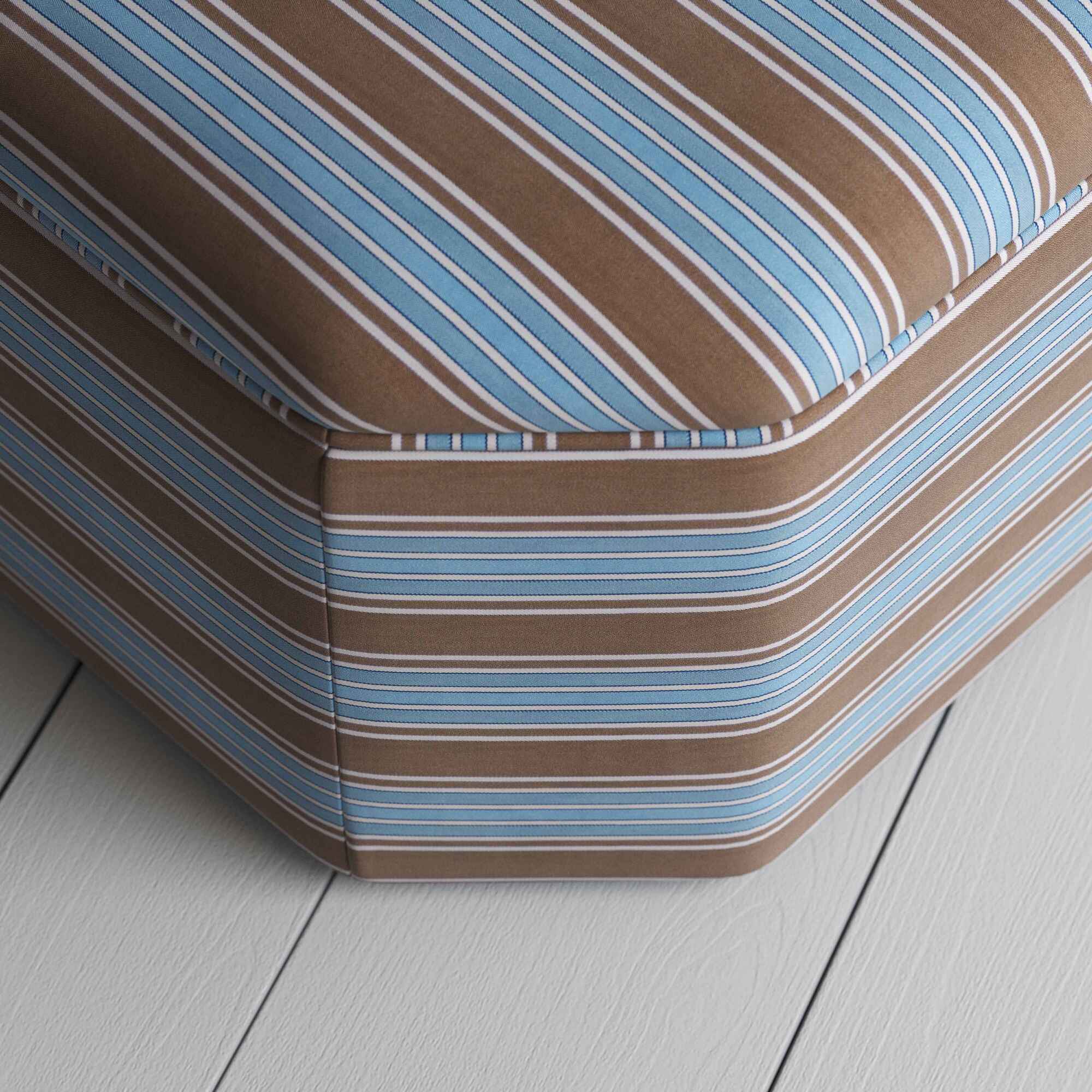  Hither Hexagonal Ottoman in Regatta Cotton, Blue - Nicola Harding 