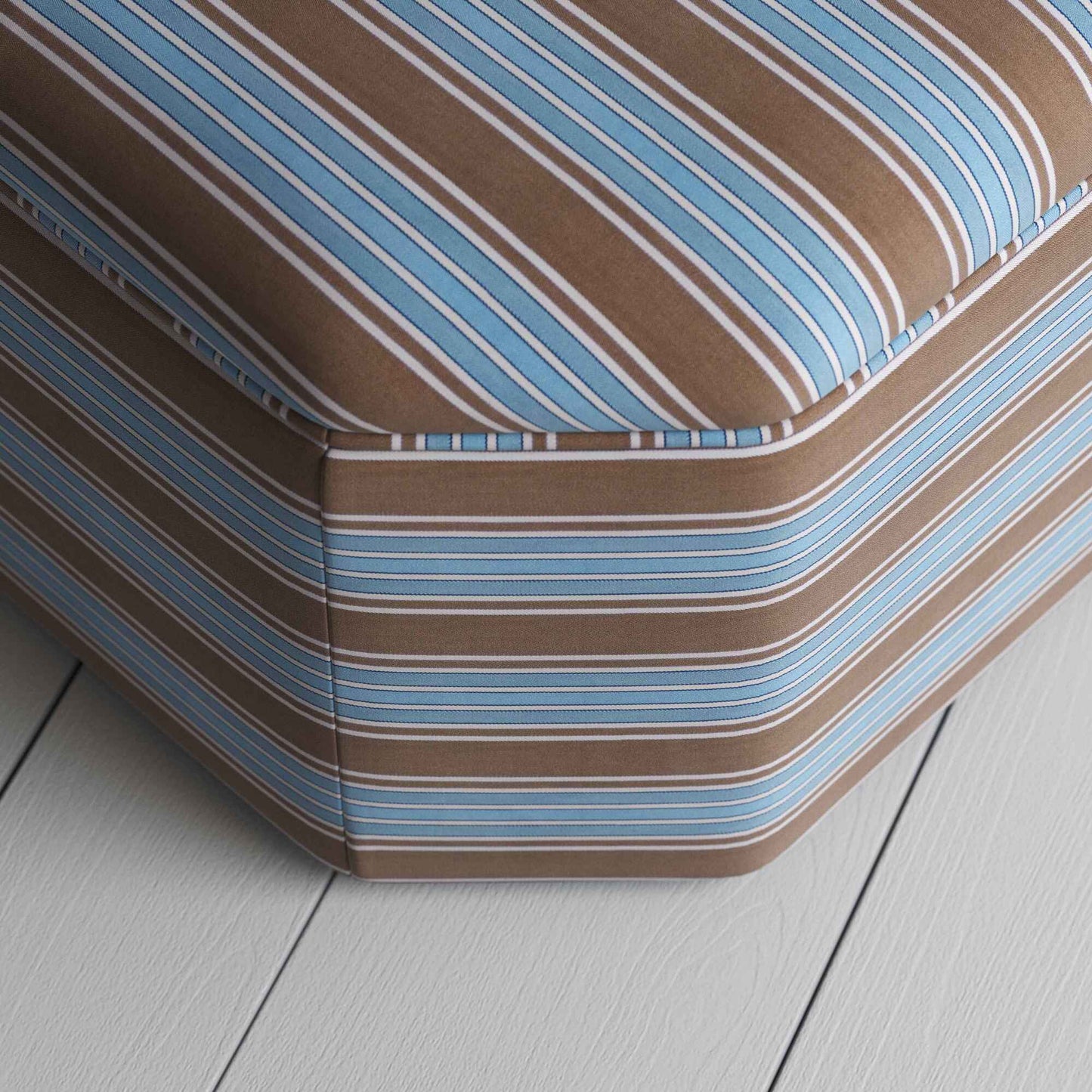 Top View of Ottoman in Regatta Cotton, Blue - Nicola Harding