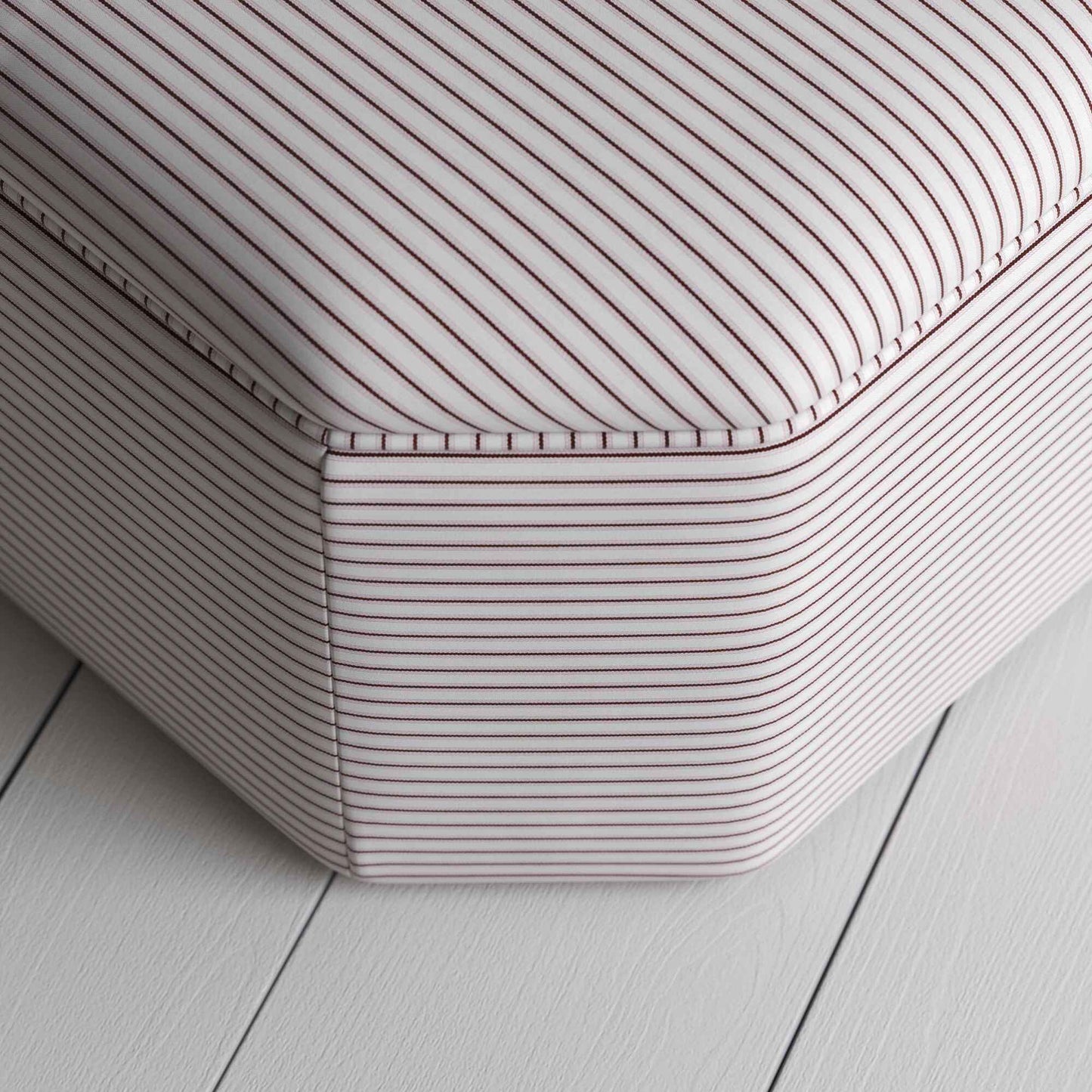 Hither Hexagonal Ottoman in Ticking Cotton, Berry - Nicola Harding