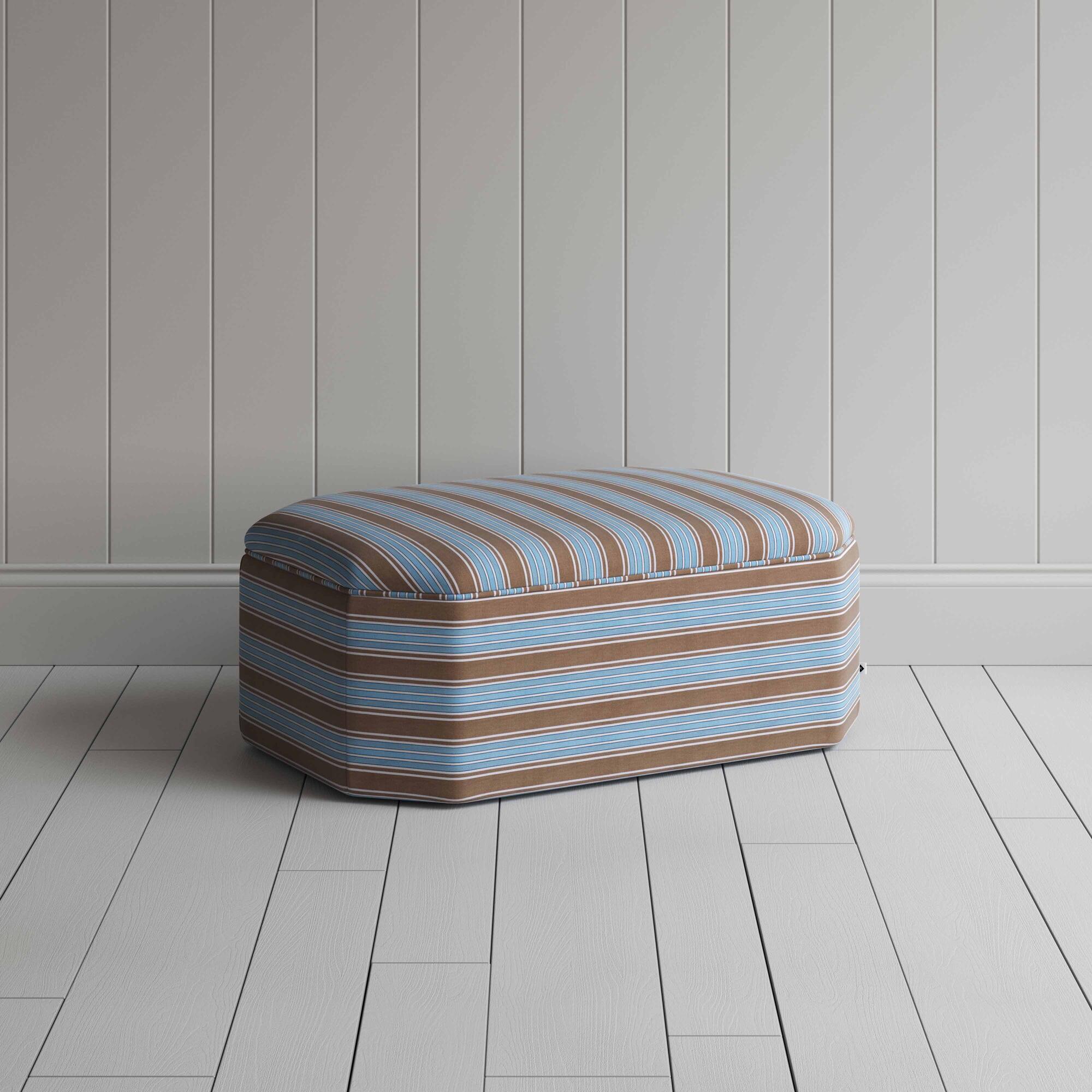  Hither Hexagonal Ottoman in Regatta Cotton, Blue - Nicola Harding 