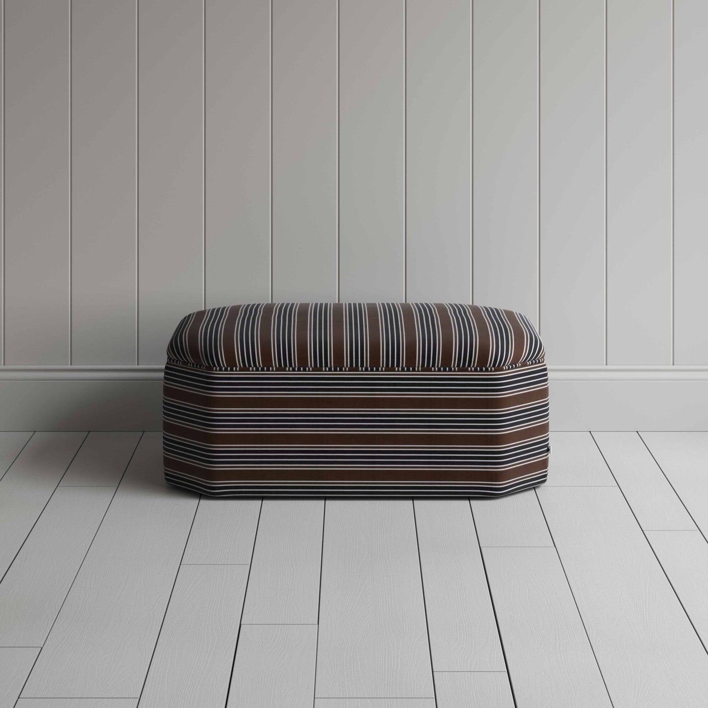 Hither Hexagonal Ottoman in Regatta Cotton, Charcoal - Nicola Harding