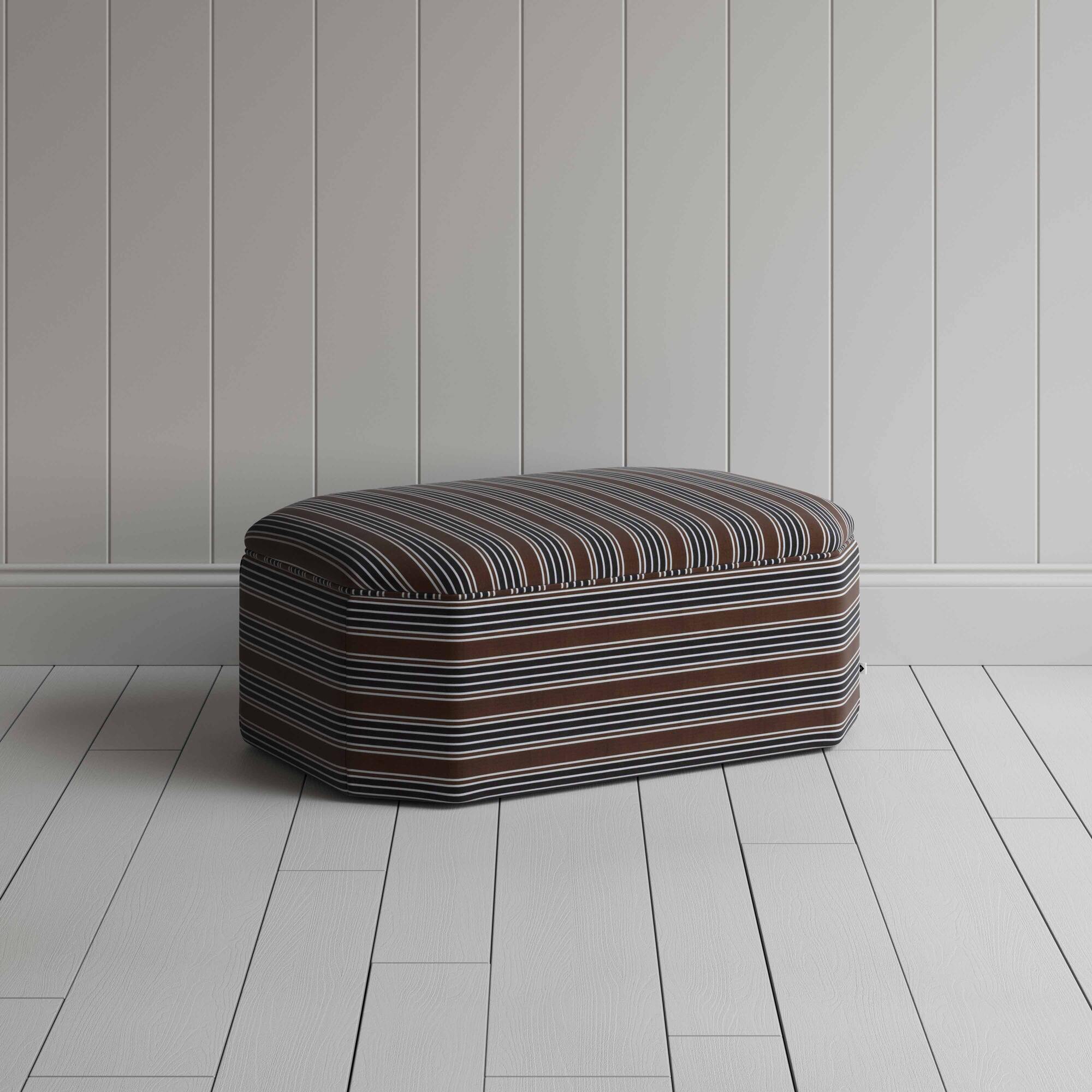  Hither Hexagonal Ottoman in Regatta Cotton, Charcoal - Nicola Harding 