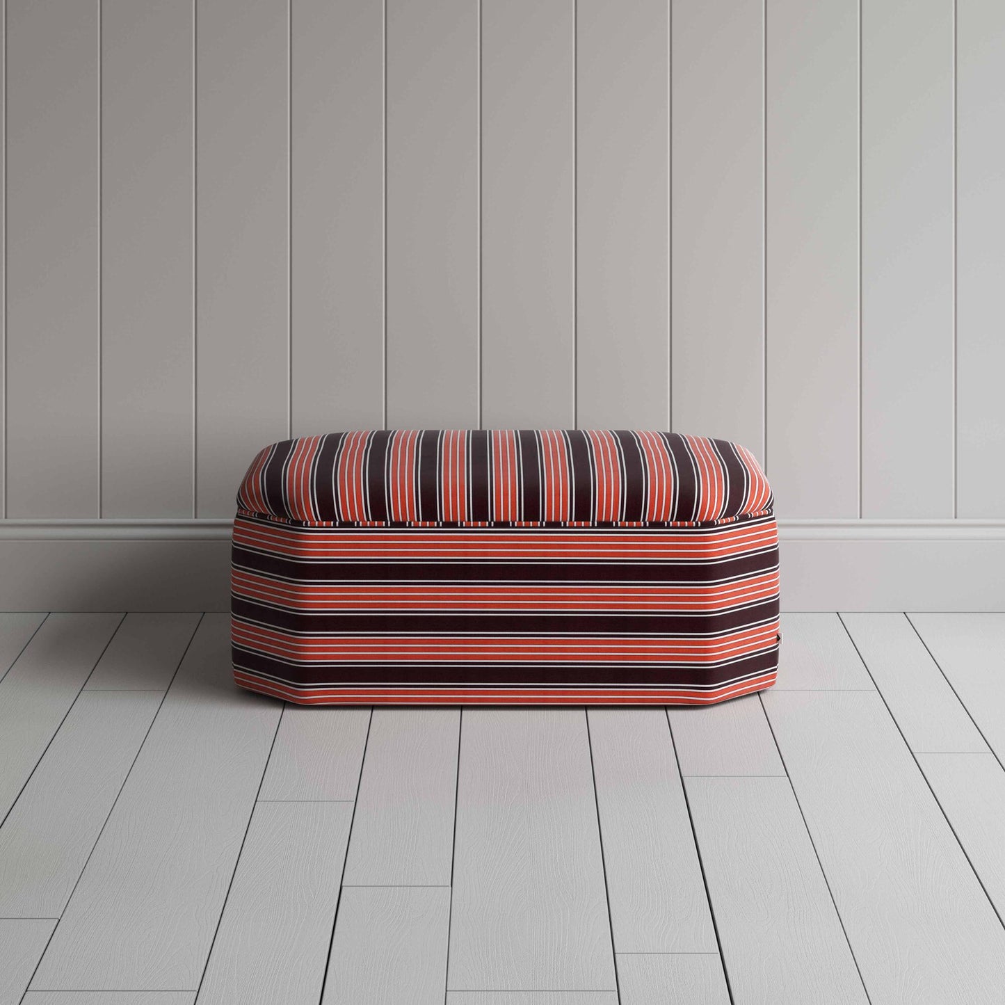 Front View of Ottoman in Regatta Cotton, Flame - Nicola Harding