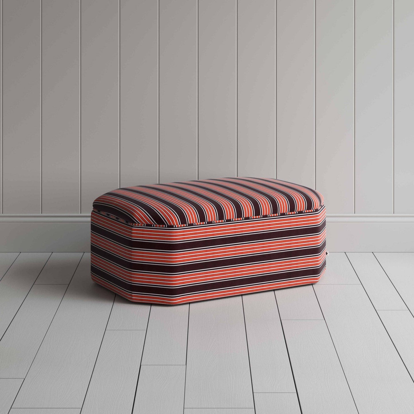 Hither Hexagonal Ottoman in Regatta Cotton, Flame - Nicola Harding