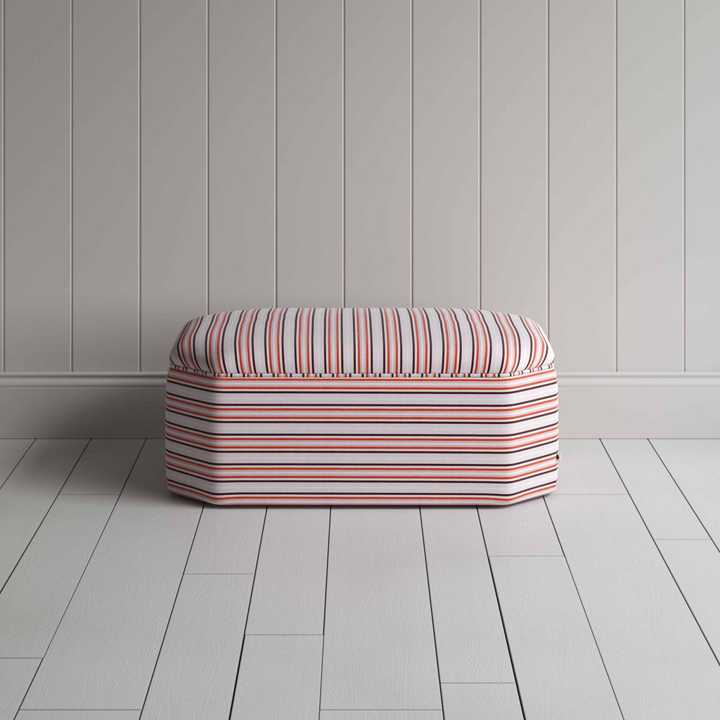  Hither Hexagonal Ottoman in Slow Lane Cotton Linen, Berry - Nicola Harding 