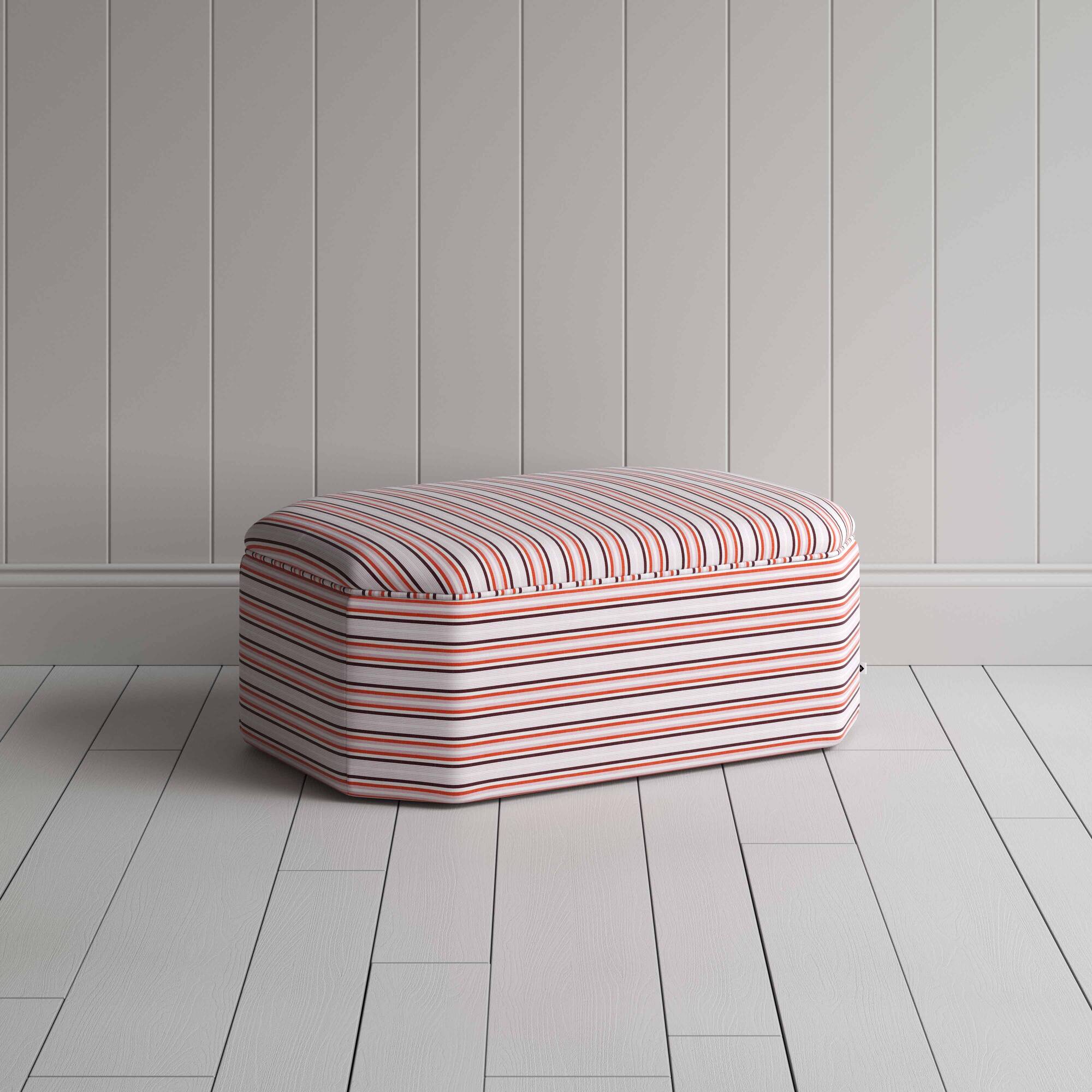  Hither Hexagonal Ottoman in Slow Lane Cotton Linen, Berry - Nicola Harding 