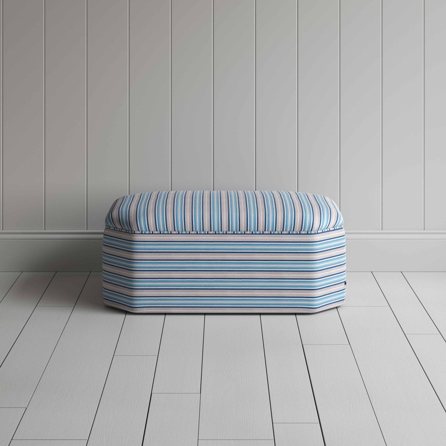 Hither Hexagonal Ottoman in Slow Lane Cotton Linen, Blue - Nicola Harding