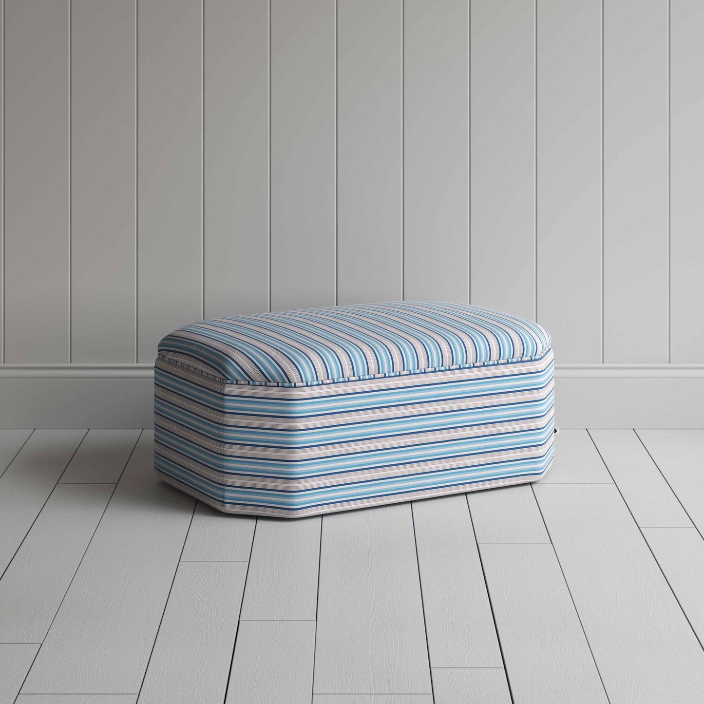 Hither Hexagonal Ottoman in Slow Lane Cotton Linen, Blue - Nicola Harding