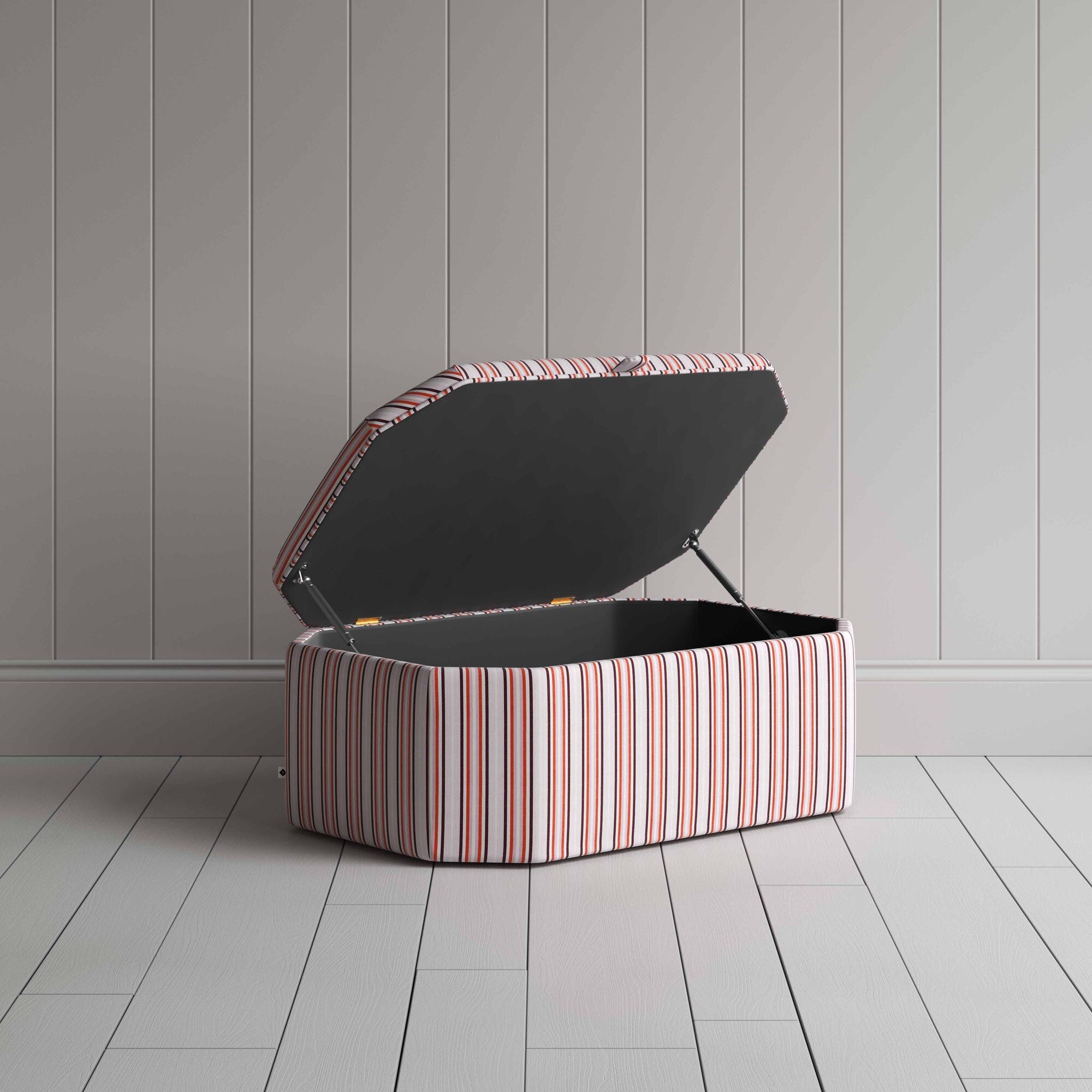  Hither Hexagonal Storage Ottoman in Slow Lane Cotton Linen, Berry - Nicola Harding 