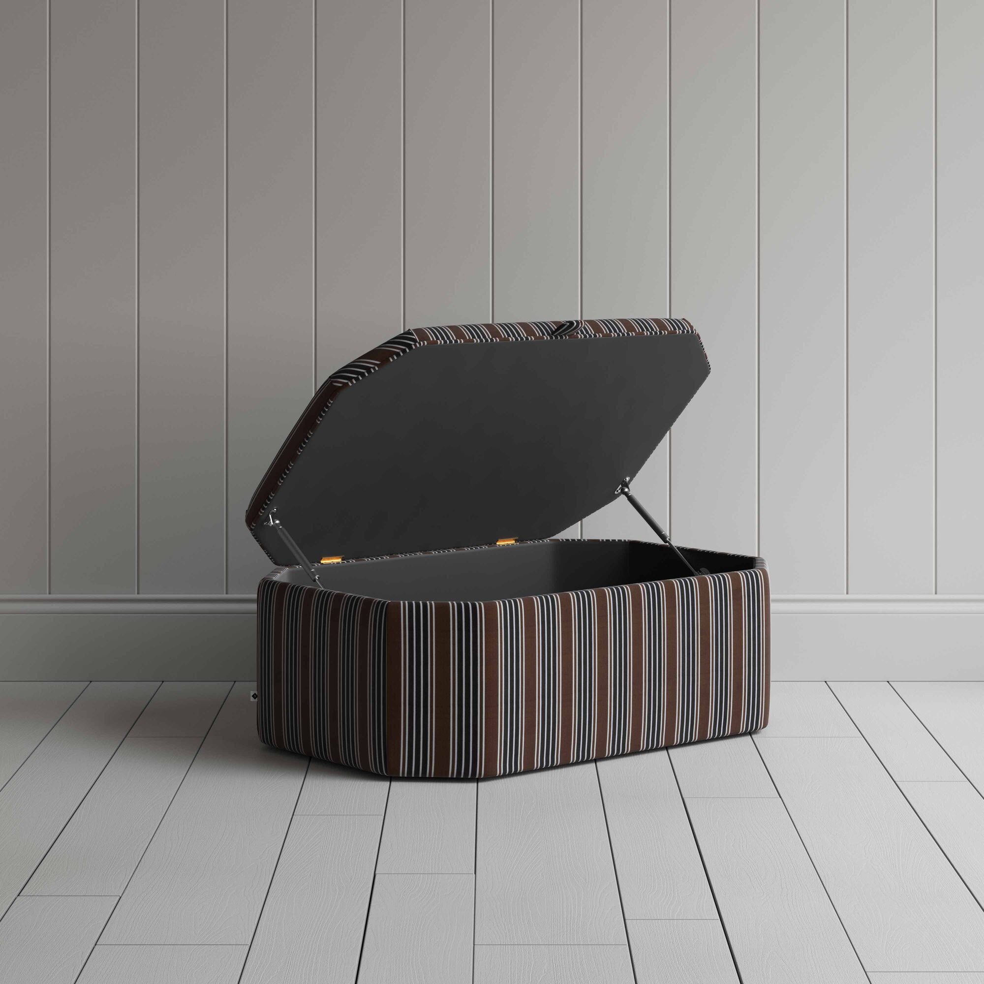  Hither Hexagonal Storage Ottoman in Regatta Cotton, Charcoal - Nicola Harding 