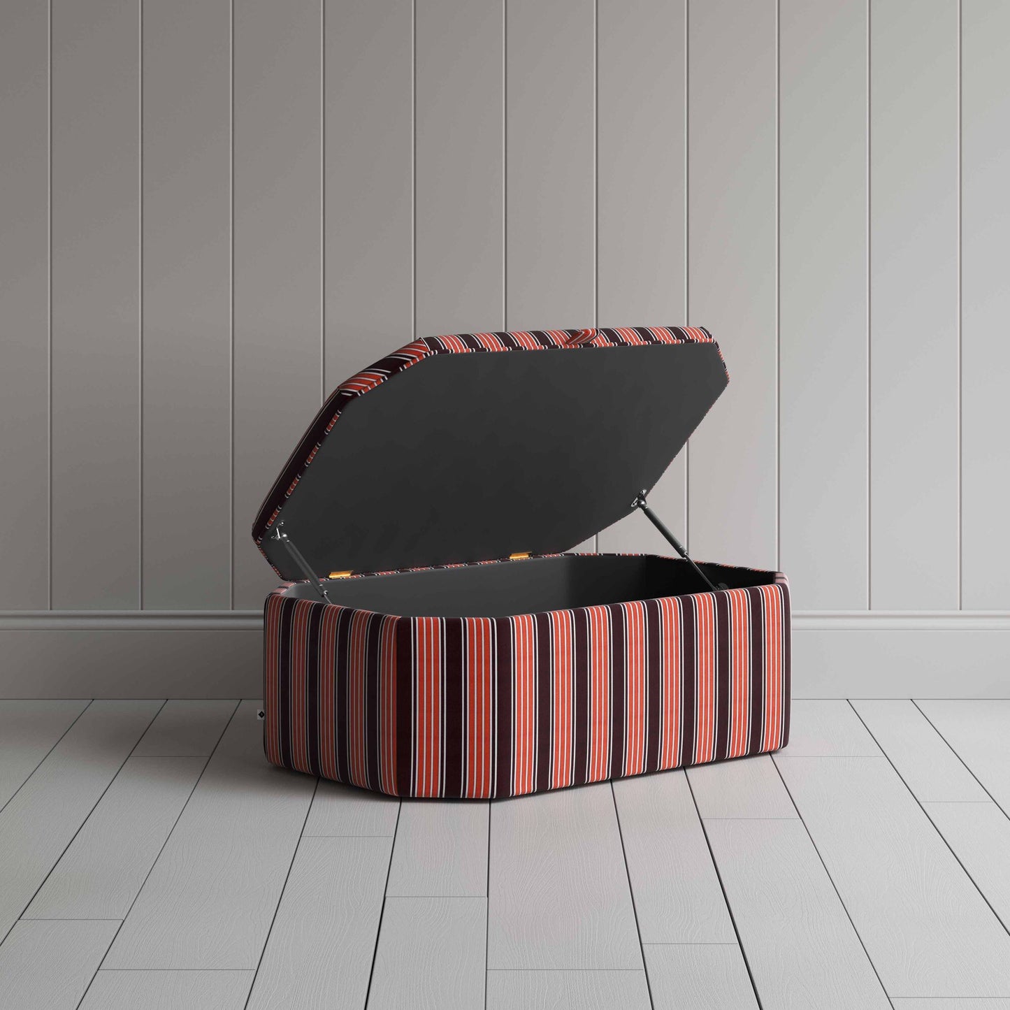 Hither Hexagonal Storage Ottoman in Regatta Cotton, Flame - Nicola Harding