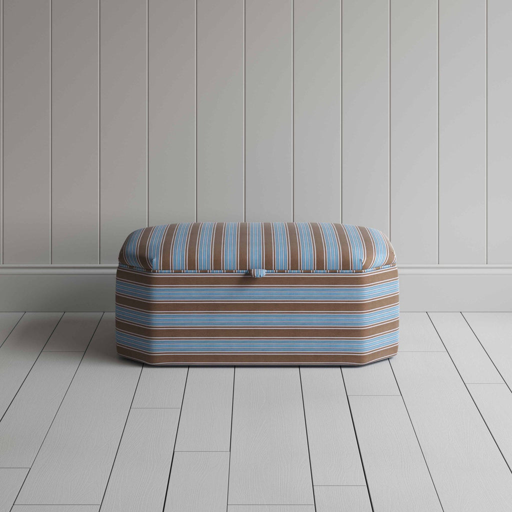  Hither Hexagonal Storage Ottoman in Regatta Cotton, Blue - Nicola Harding 