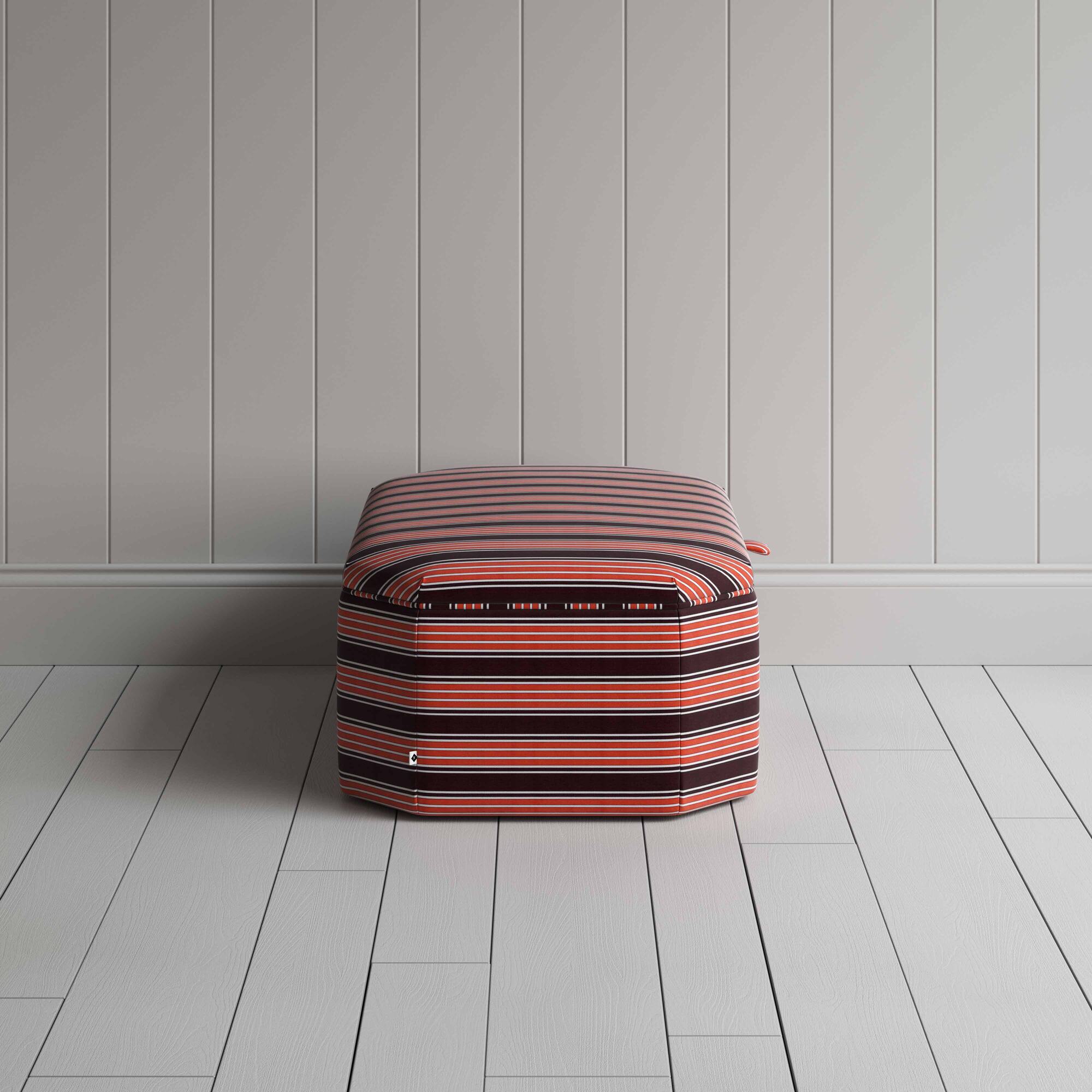  Side View of Hexagonal Storage Ottoman in Regatta Cotton, Flame - Nicola Harding 