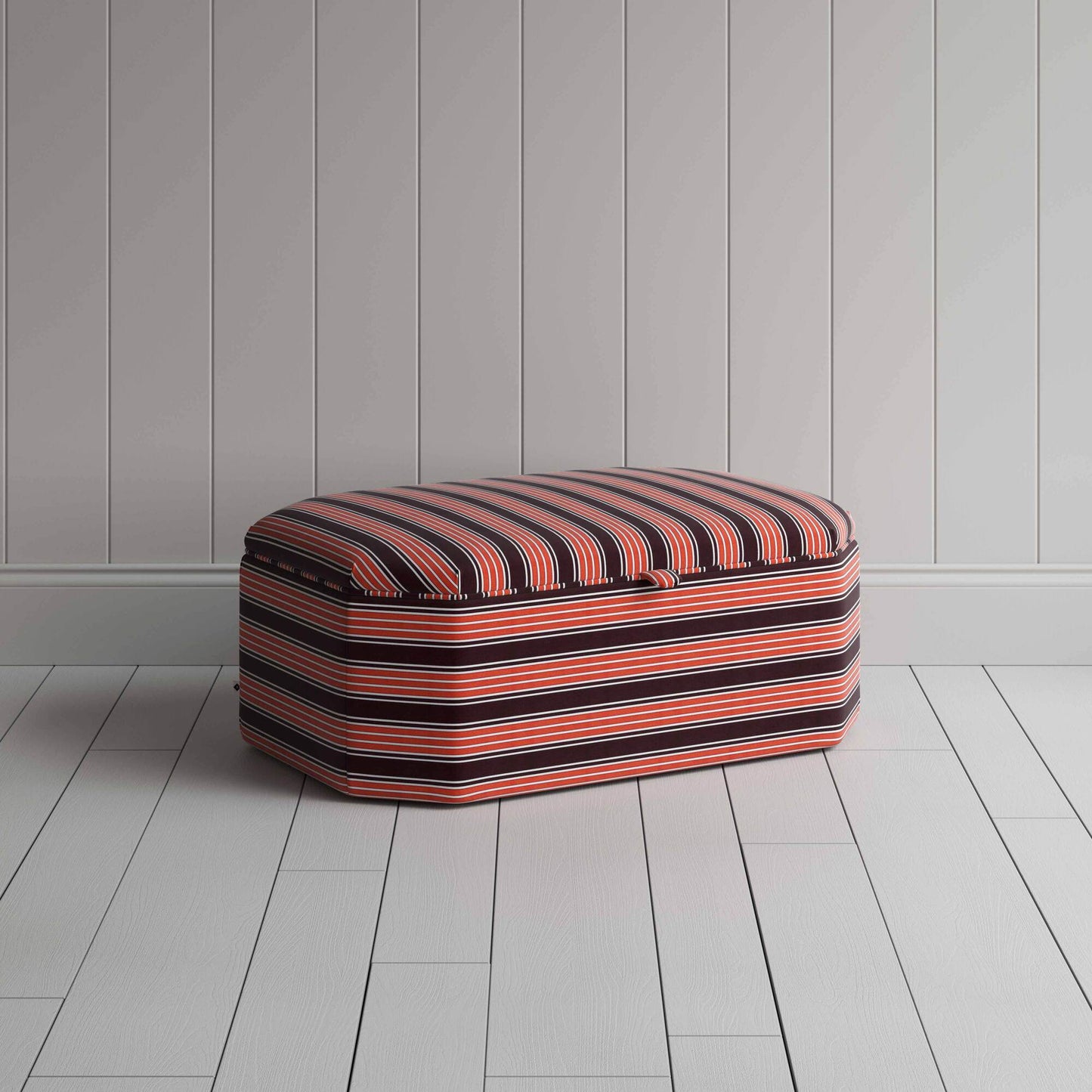 Hither Hexagonal Storage Ottoman in Regatta Cotton, Flame - Nicola Harding