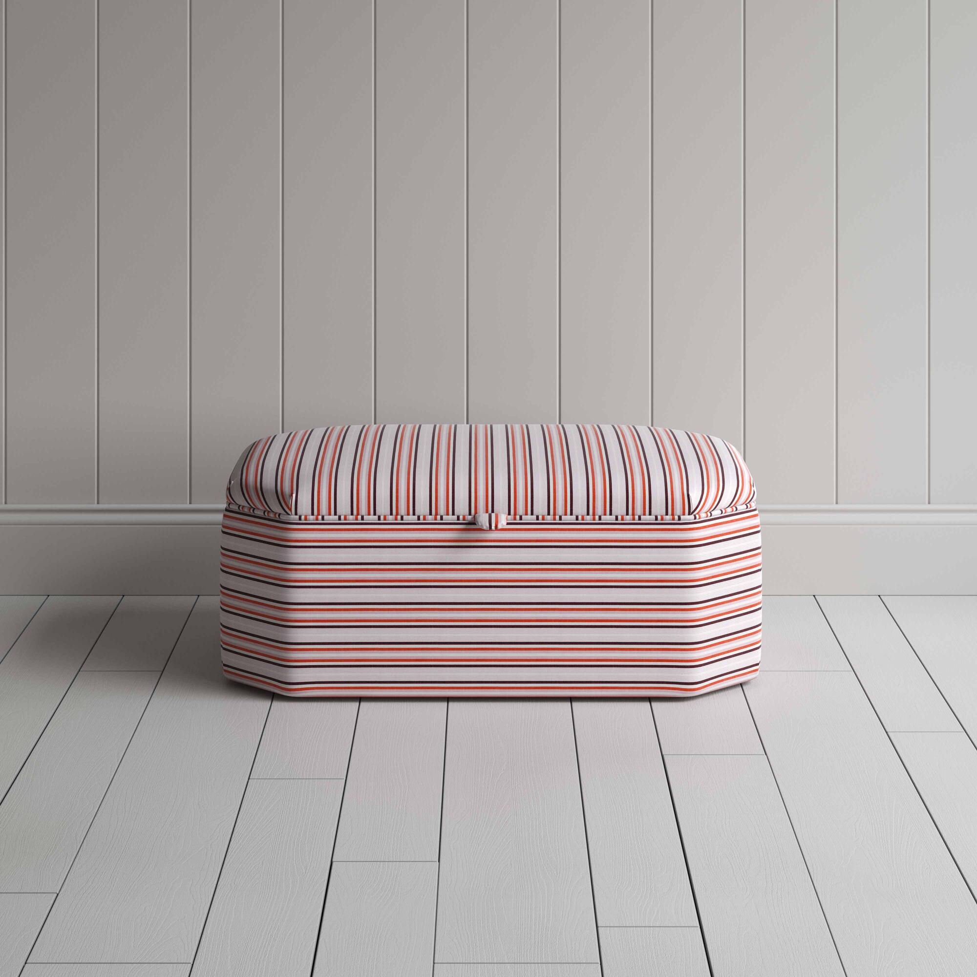  Hither Hexagonal Storage Ottoman in Slow Lane Cotton Linen, Berry - Nicola Harding 