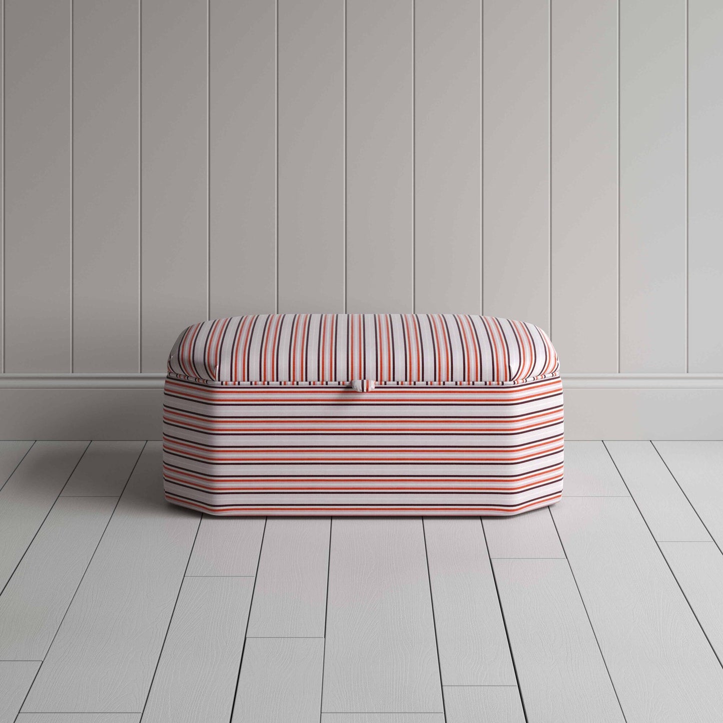 Hither Hexagonal Storage Ottoman in Slow Lane Cotton Linen, Berry - Nicola Harding