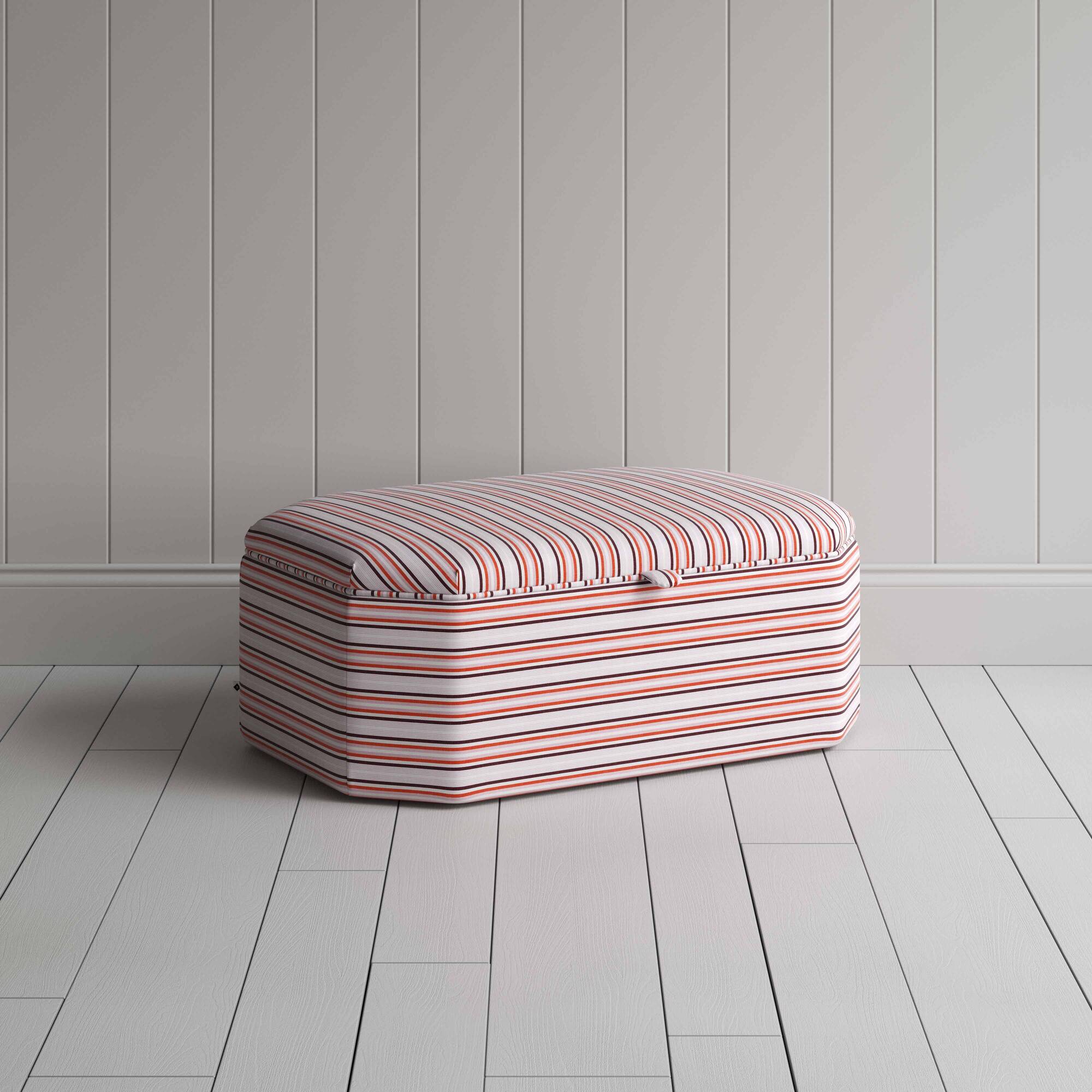  Hither Hexagonal Storage Ottoman in Slow Lane Cotton Linen, Berry - Nicola Harding 