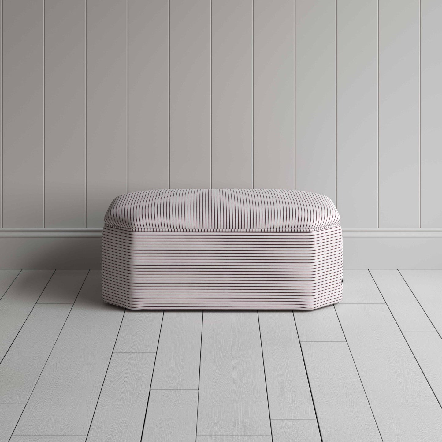 Hither Hexagonal Ottoman in Ticking Cotton, Berry - Nicola Harding