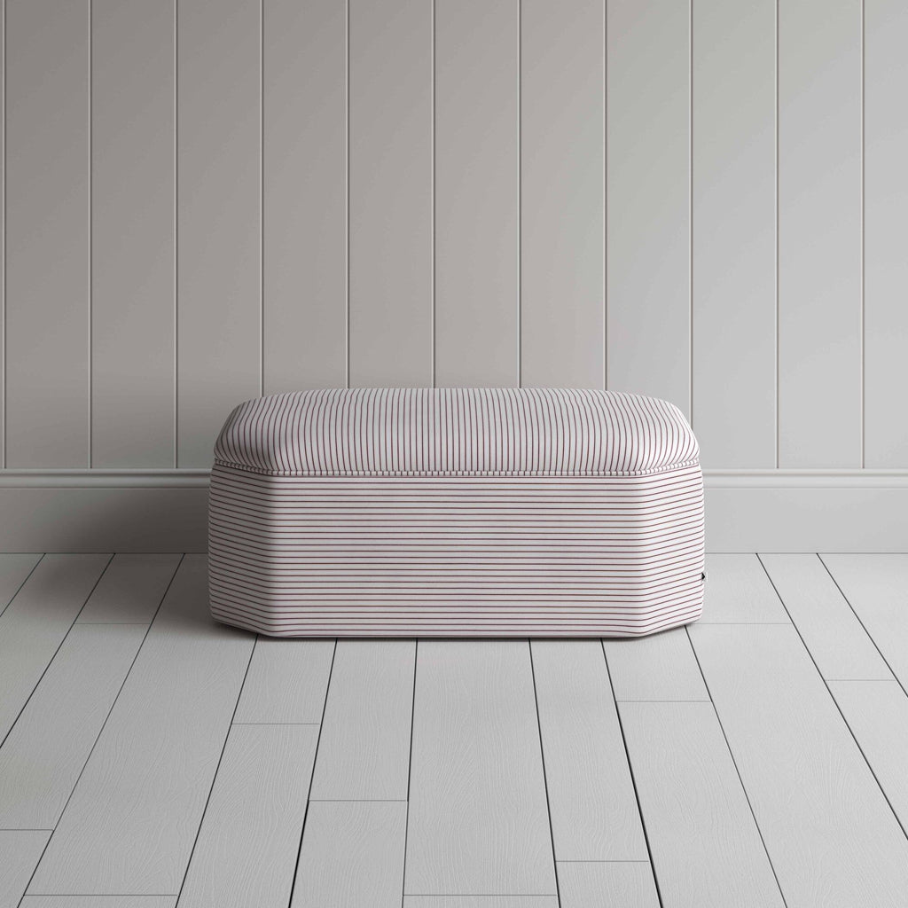  Hither Hexagonal Ottoman in Ticking Cotton, Berry - Nicola Harding 