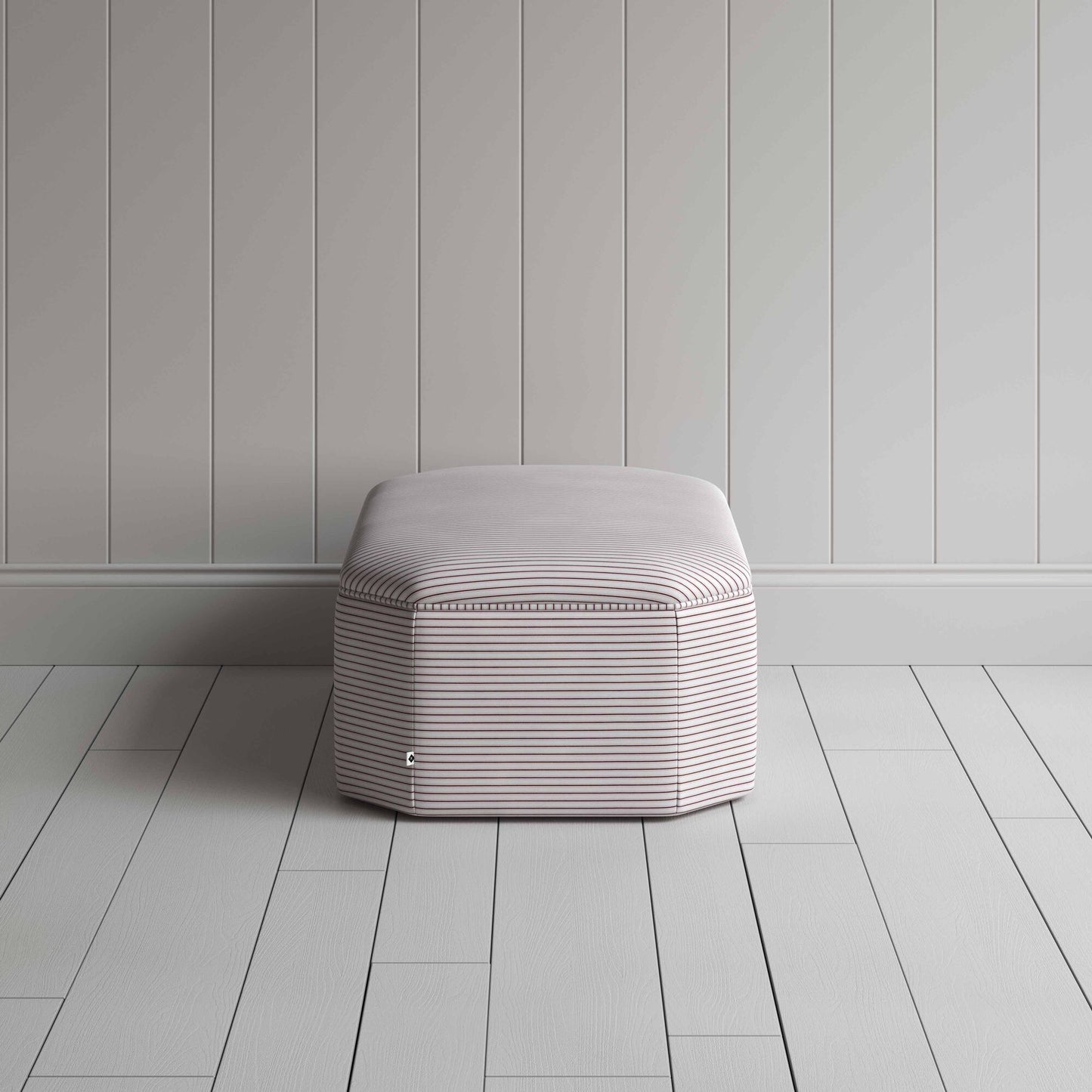 Hither Hexagonal Ottoman in Ticking Cotton, Berry - Nicola Harding