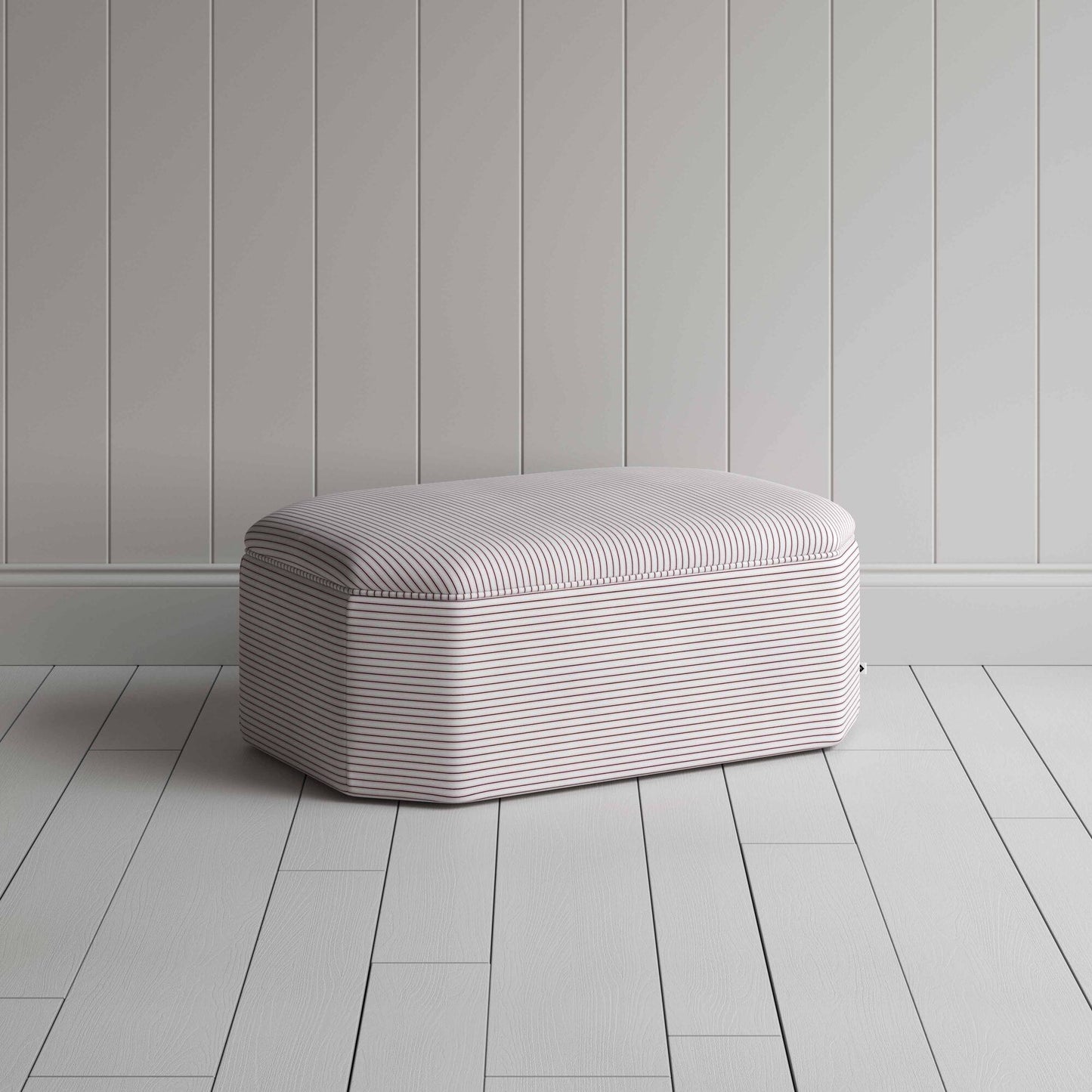 Hither Hexagonal Ottoman in Ticking Cotton, Berry - Nicola Harding
