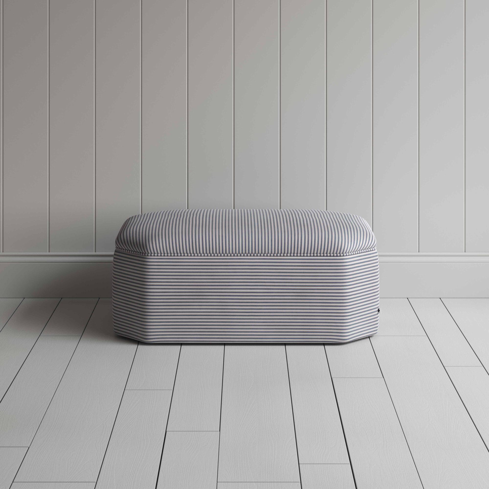  Front View of Ottoman in Ticking Cotton, Blue Brown - By NiX 