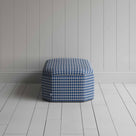  Side View of Ottoman in Well Plaid Cotton, Blue Brown - NiX Studio 