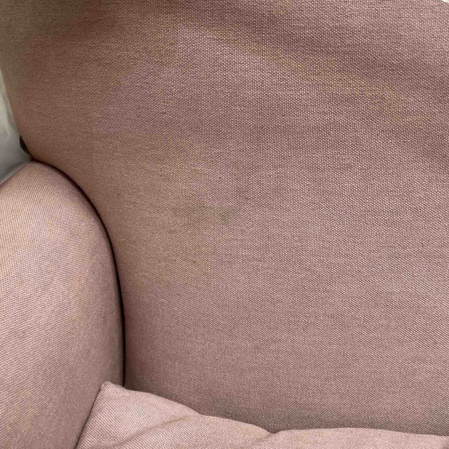 Arm and back detail of Idler armchair in Laidback Linen Heather by Nicola Harding & Co