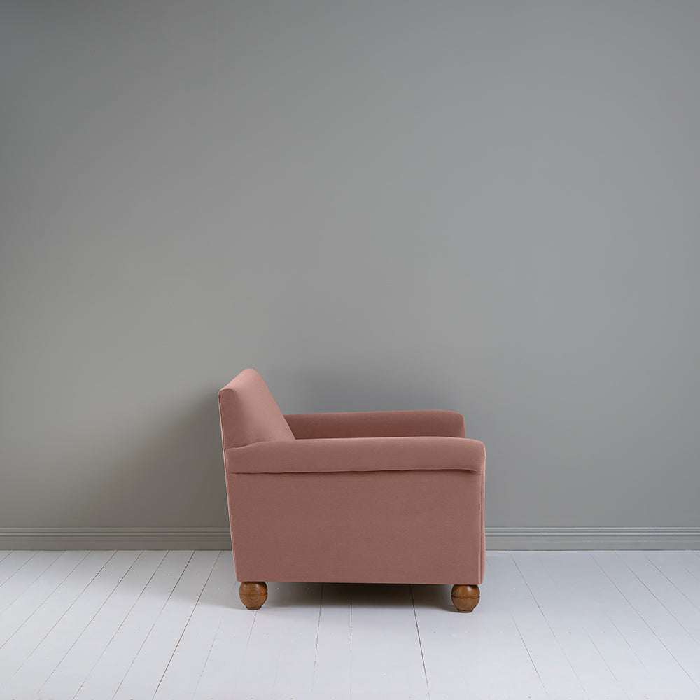 Loveseat in Velvet Dusky Pink. Side View - Nicola Harding