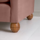  Round Wooden Foot Closeup of Loveseat in Velvet Dusky Pink - Nicola Harding & Co. 