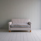  Front View of Idler 2 Seater Sofa in Ticking Cotton Chocolate Navy Frame and Regatta Blue Seat - By NiX 