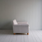  2 Seater Sofa in Ticking Cotton Chocolate Navy Frame Side View - By NiX 