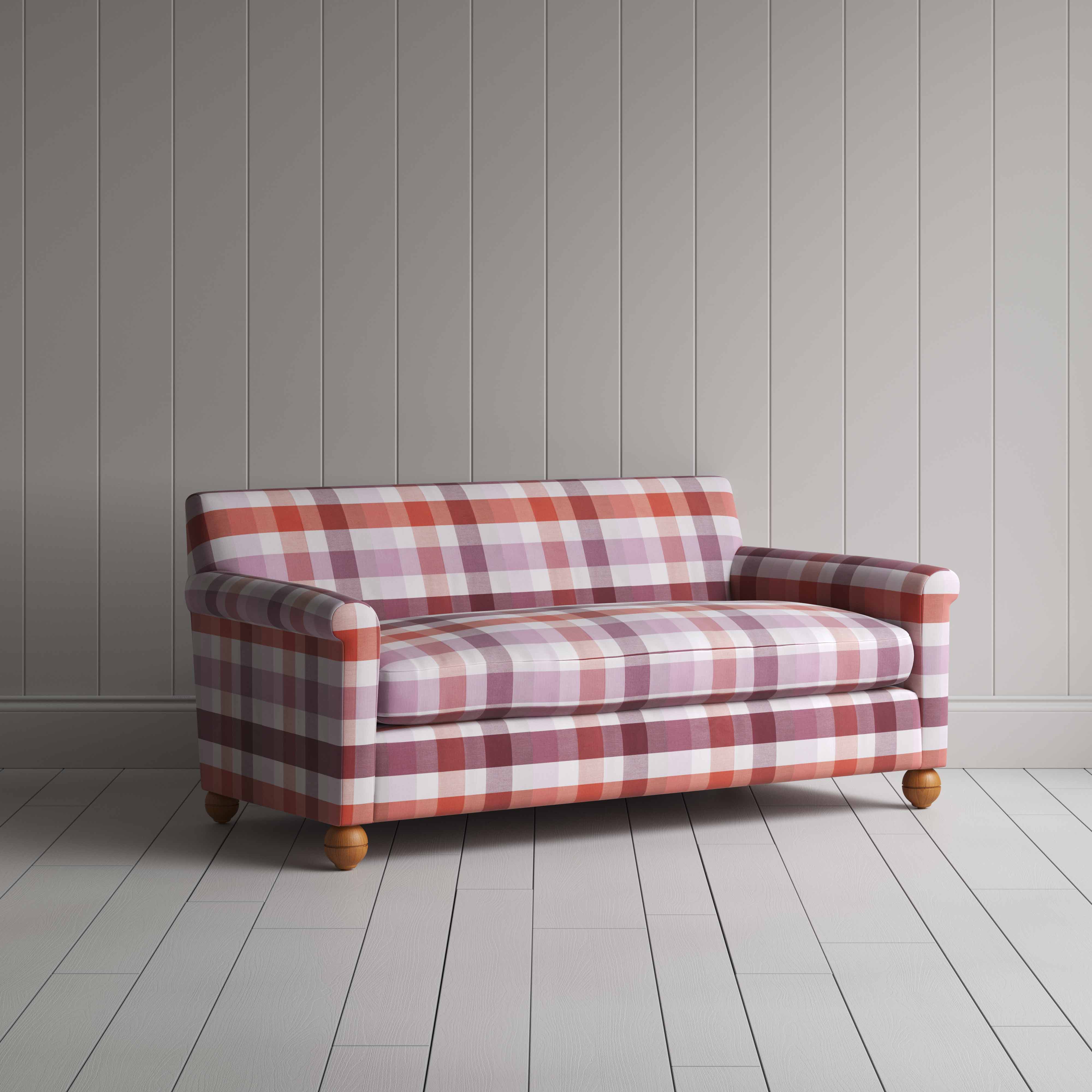  Idler 3 Seater Sofa in Checkmate Cotton, Berry - Nicola Harding 