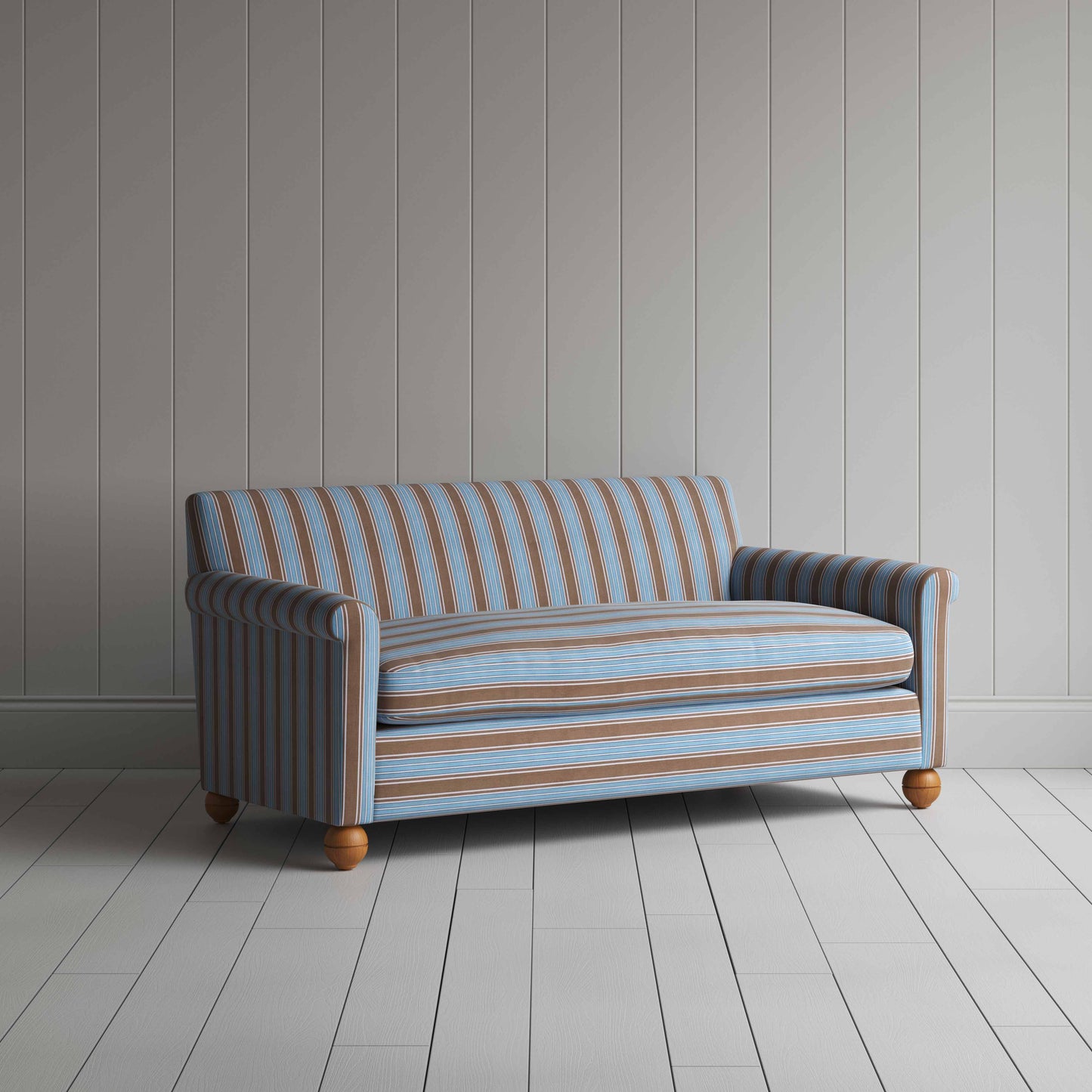 Idler 3 Seater Sofa in Regatta Cotton, Blue - Nicola Harding